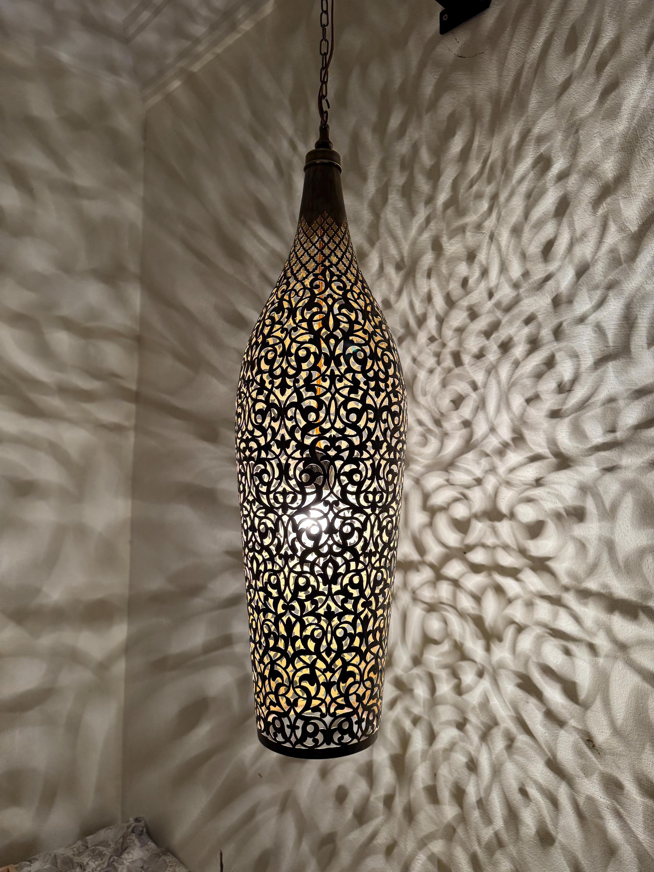 Moroccan Brass Pendant Light: Handmade Cone Chandelier