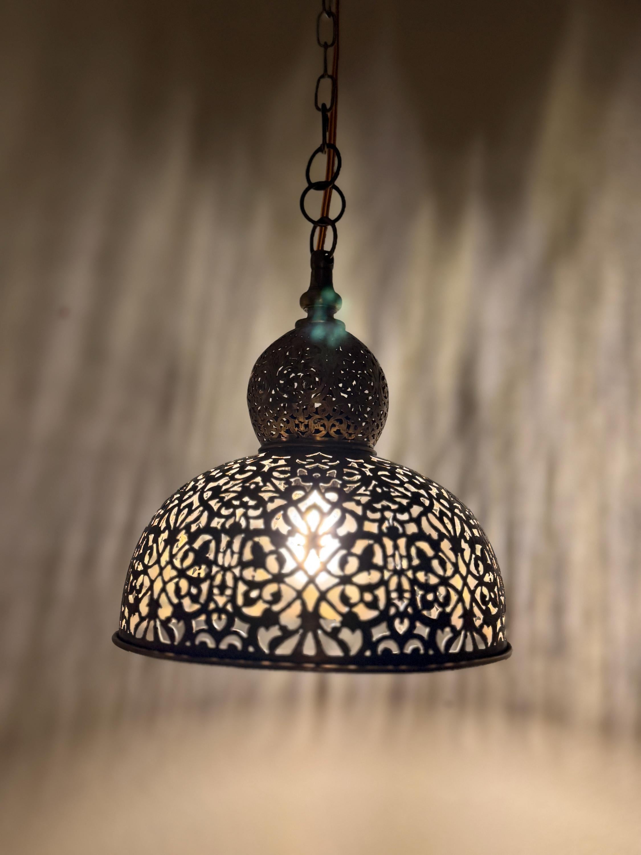 Moroccan Brass Pendant Light: Teardrop Eye Design, Includes Bulb