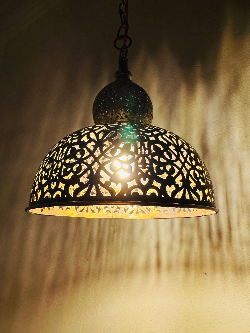 Moroccan Brass Pendant Light: Teardrop Eye Design, Includes Bulb
