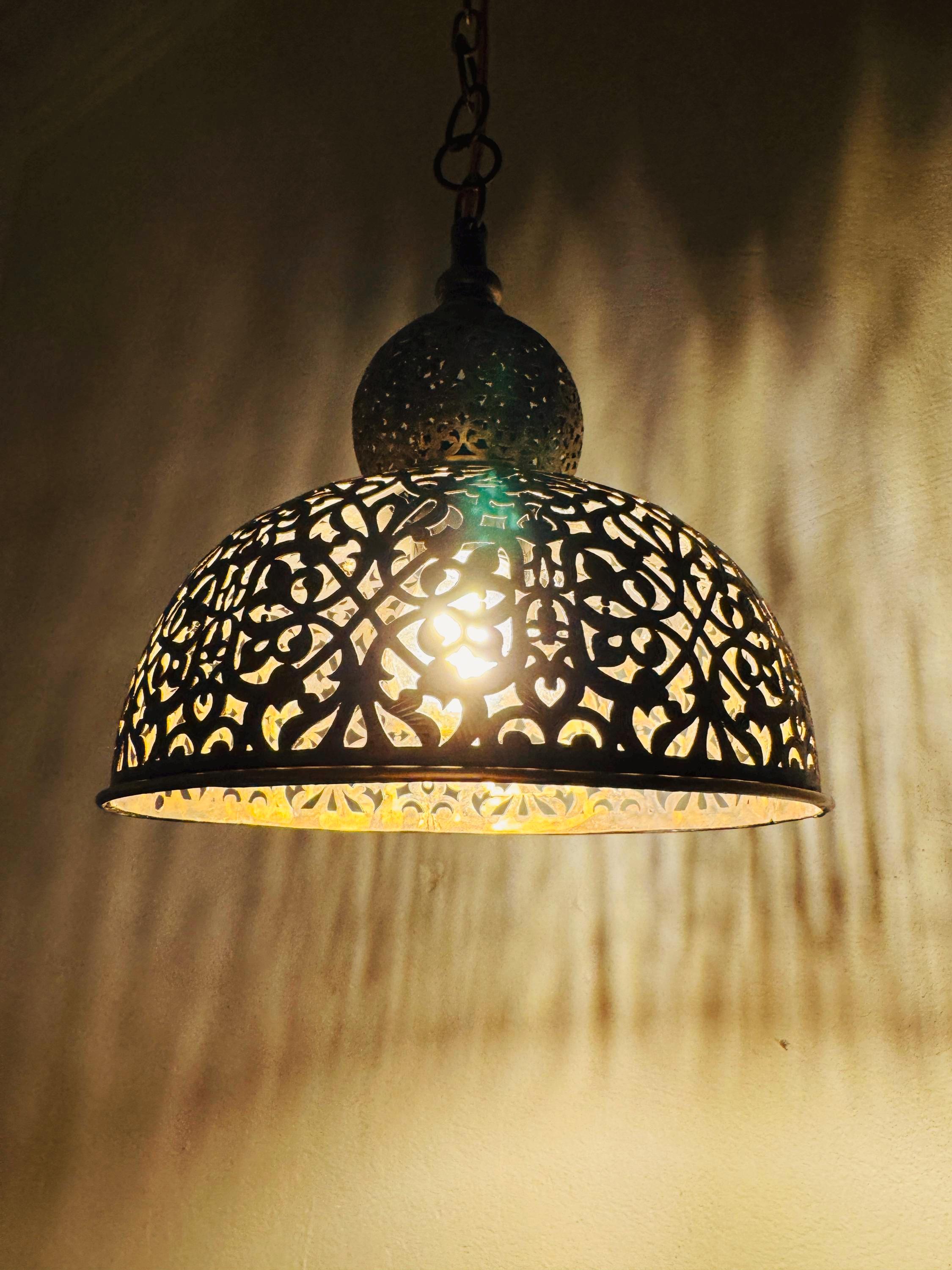 Moroccan Brass Pendant Light: Teardrop Eye Design, Includes Bulb