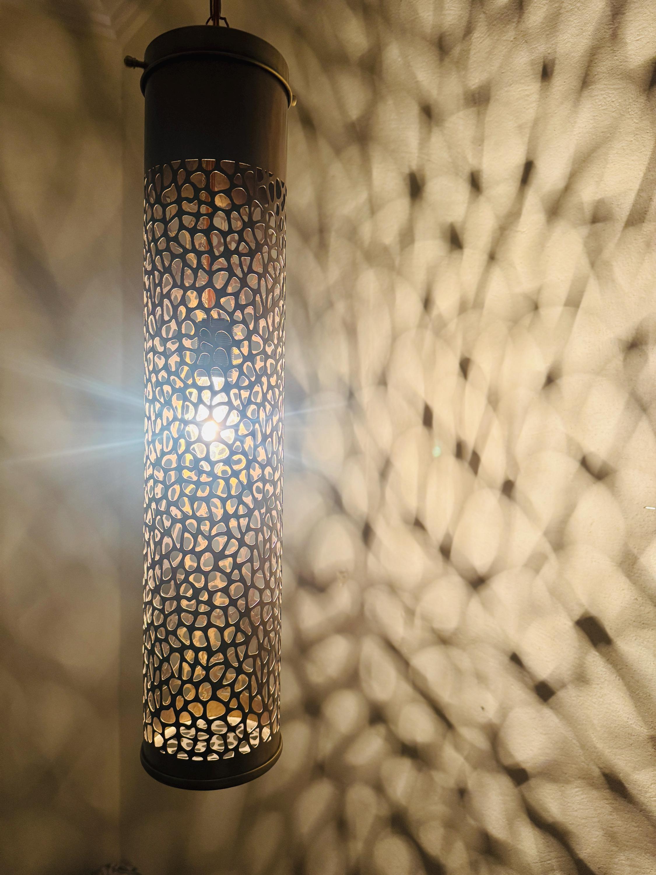 Handcrafted Moroccan Brass Pendant Light - Cylinder Shape - Custom Finish