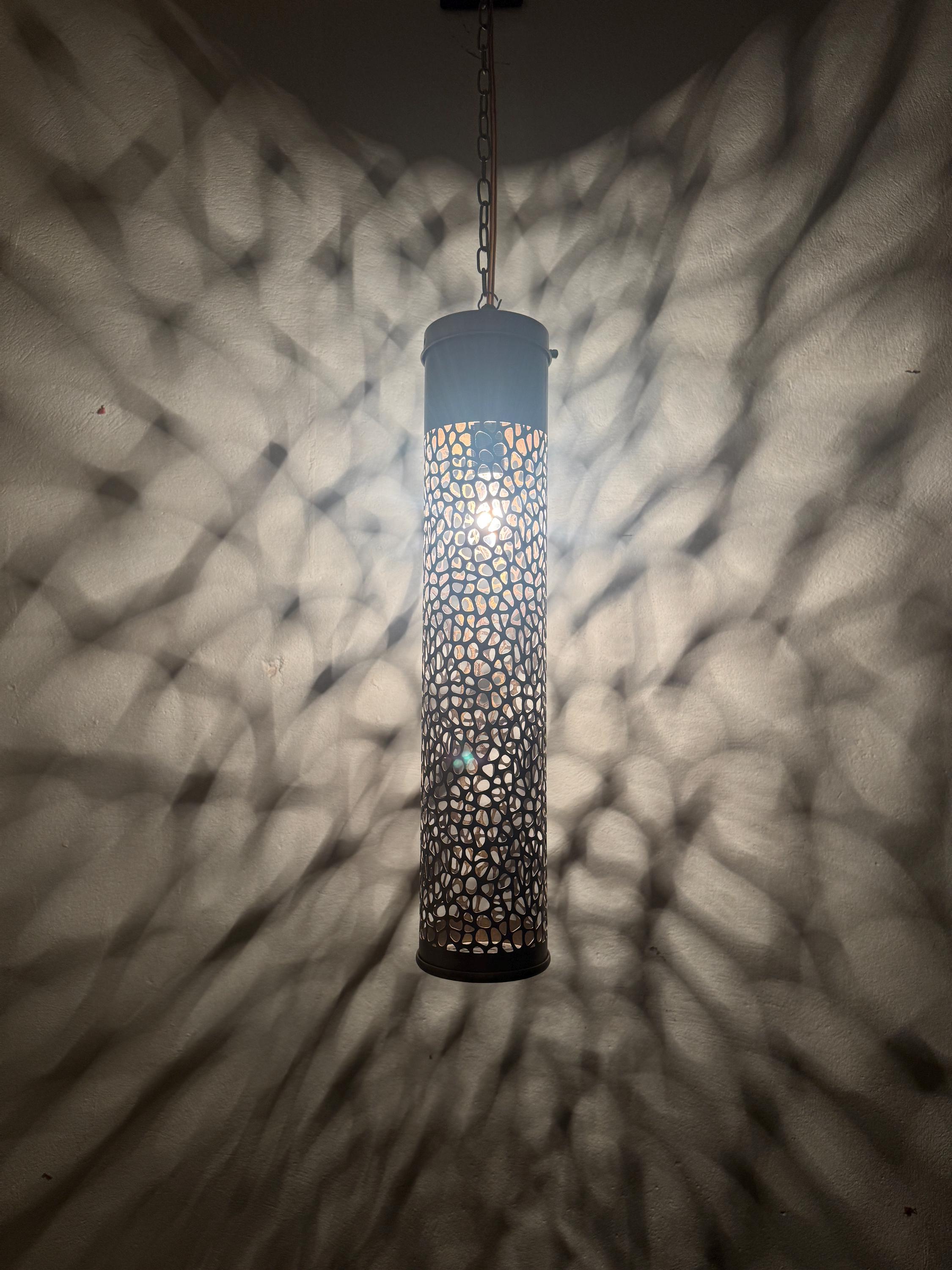 Handcrafted Moroccan Brass Pendant Light - Cylinder Shape - Custom Finish