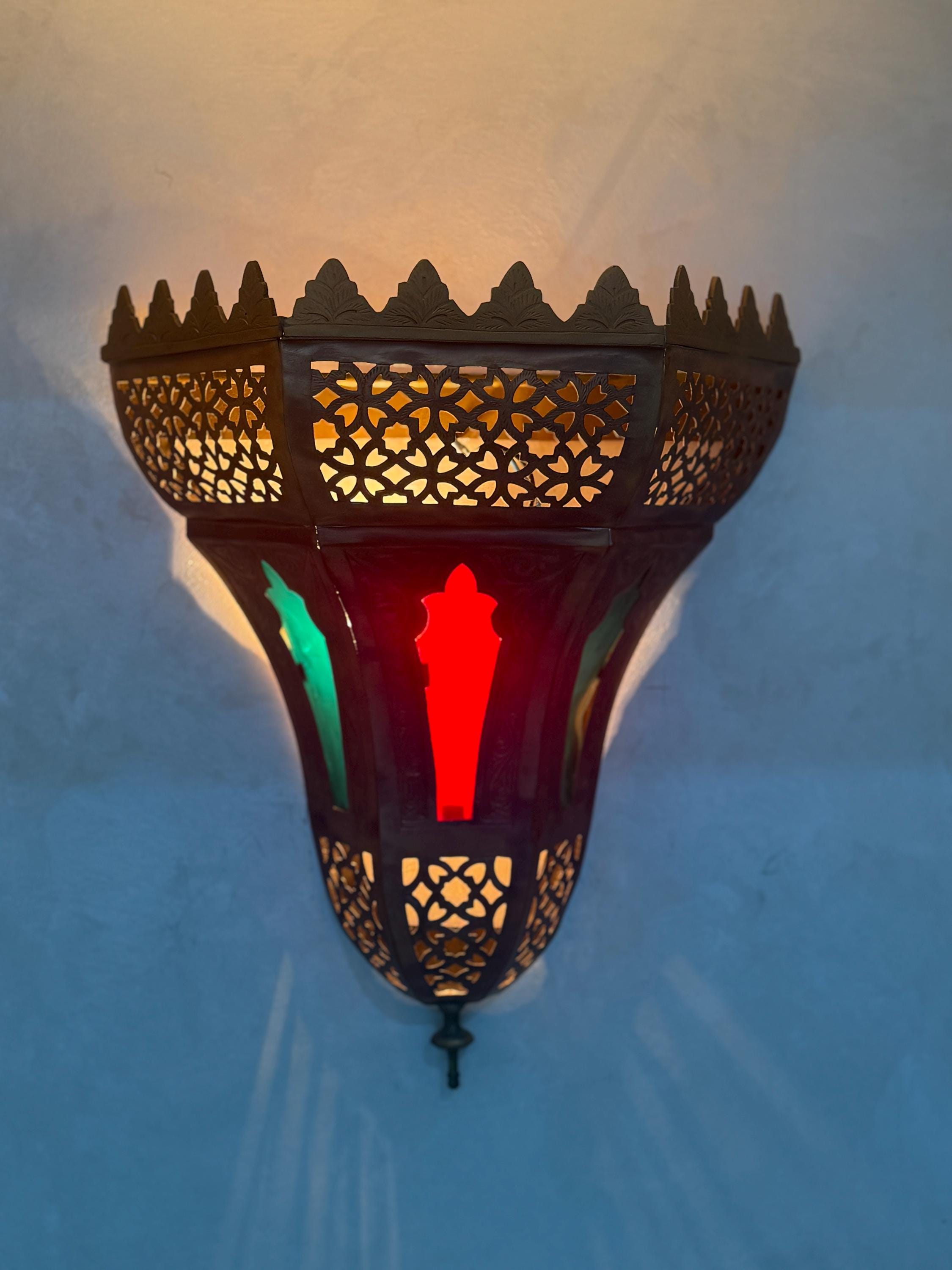 Moroccan Brass Wall Sconce: Handmade Oriental Lighting, E14 Bulb Included