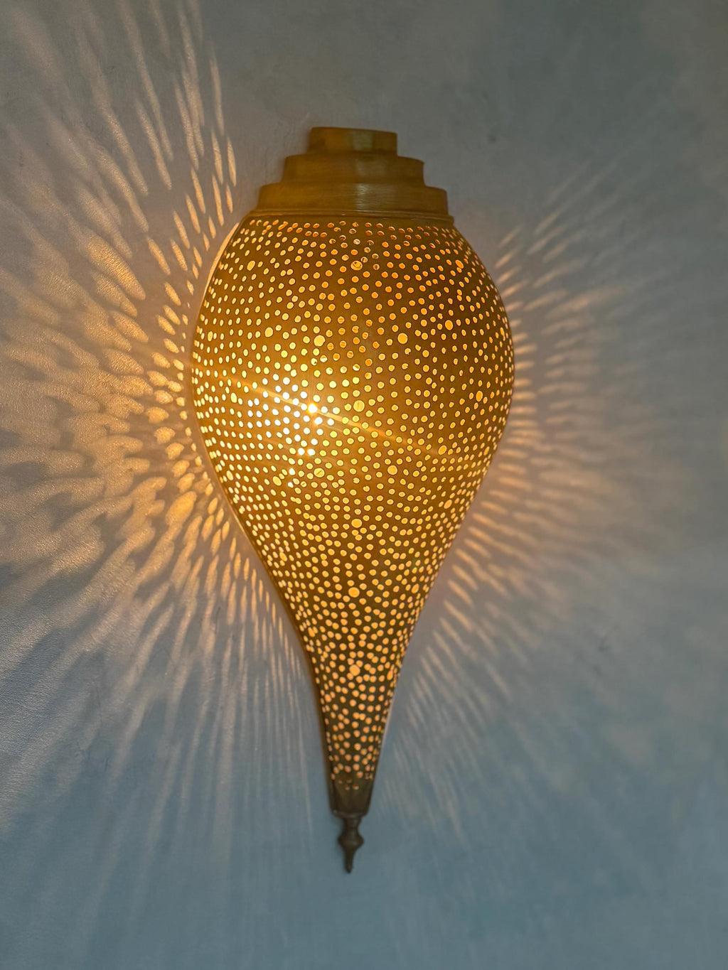 Handmade Moroccan Brass Wall Sconce with Bulb & Wires