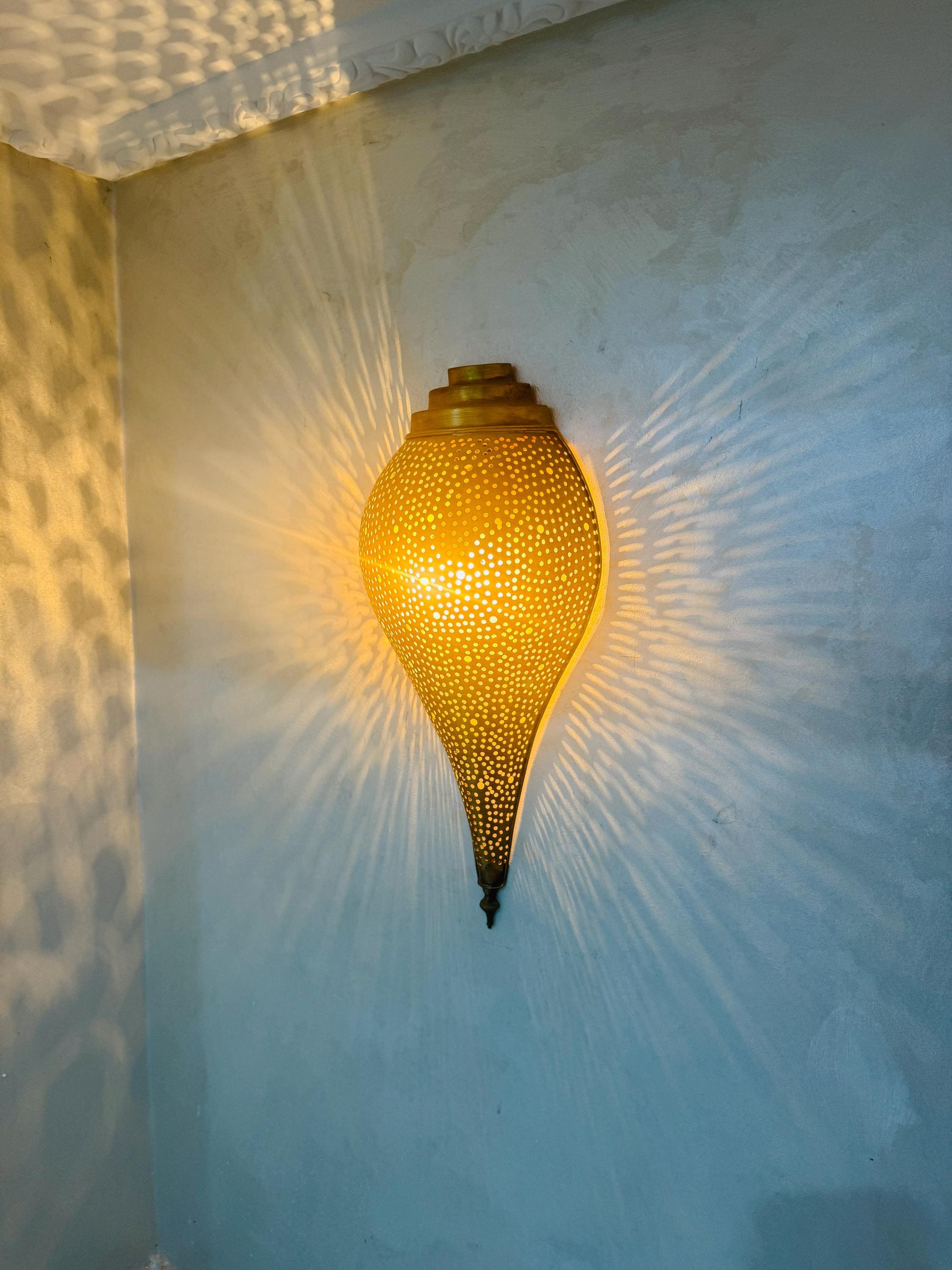 Handmade Moroccan Brass Wall Sconce with Bulb & Wires