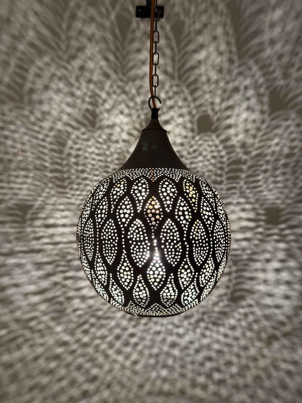 Moroccan Teardrop Pendant Light | Hand-Punched Brass Lamp | Eye Pattern Shadow Light | Marrakech Artisan Craft