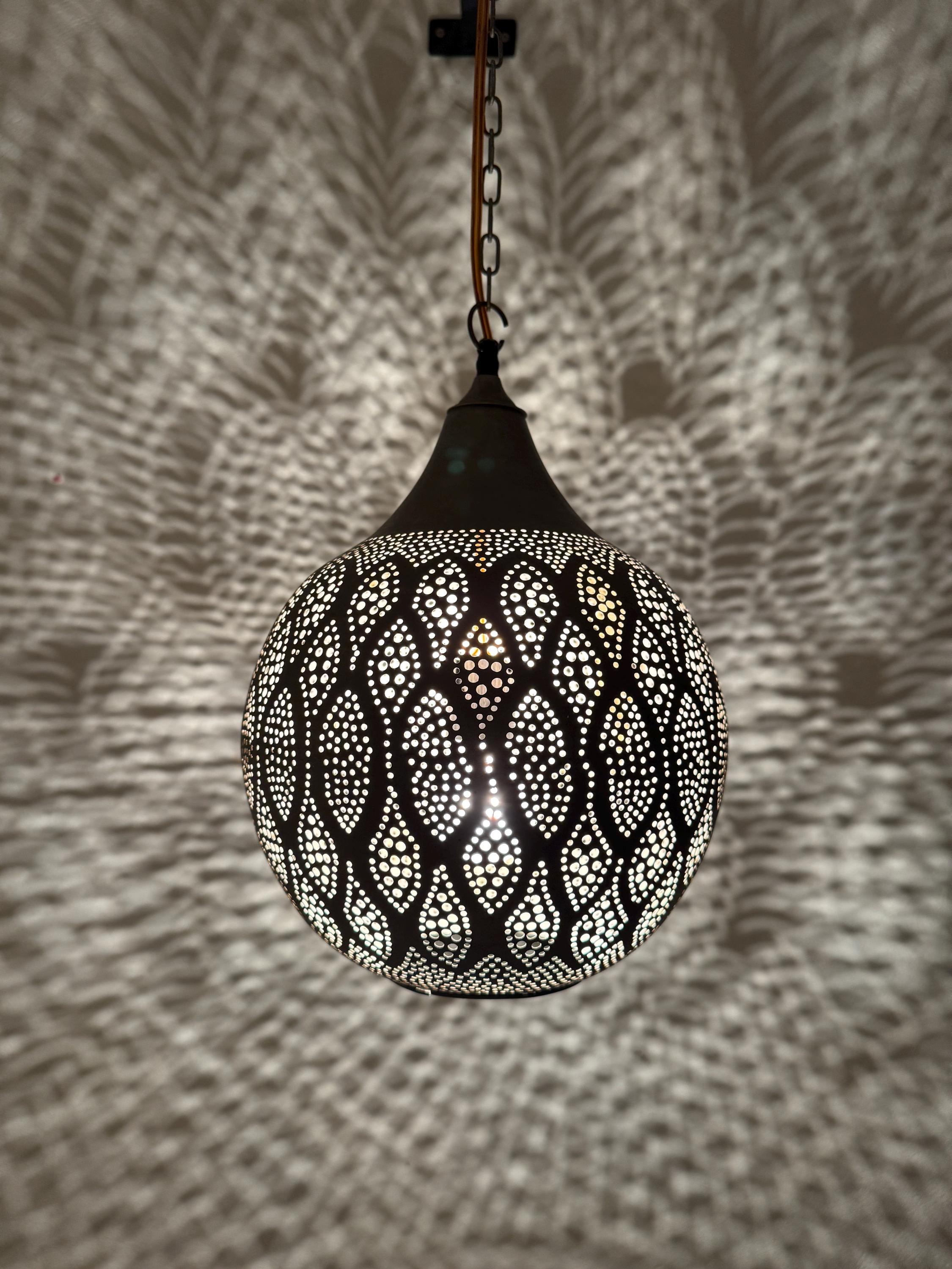 Moroccan Teardrop Pendant Light | Hand-Punched Brass Lamp | Eye Pattern Shadow Light | Marrakech Artisan Craft