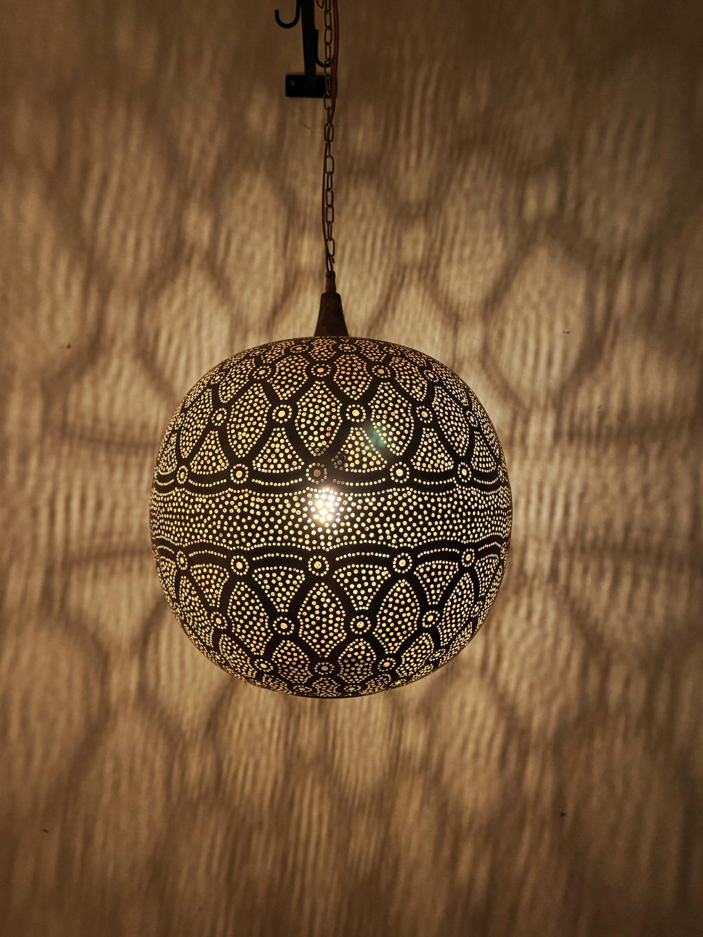 Moroccan Teardrop Pendant | Antique Brass Kitchen Island Light | Hand-Etched Filigree Lamp | Marrakech Craft