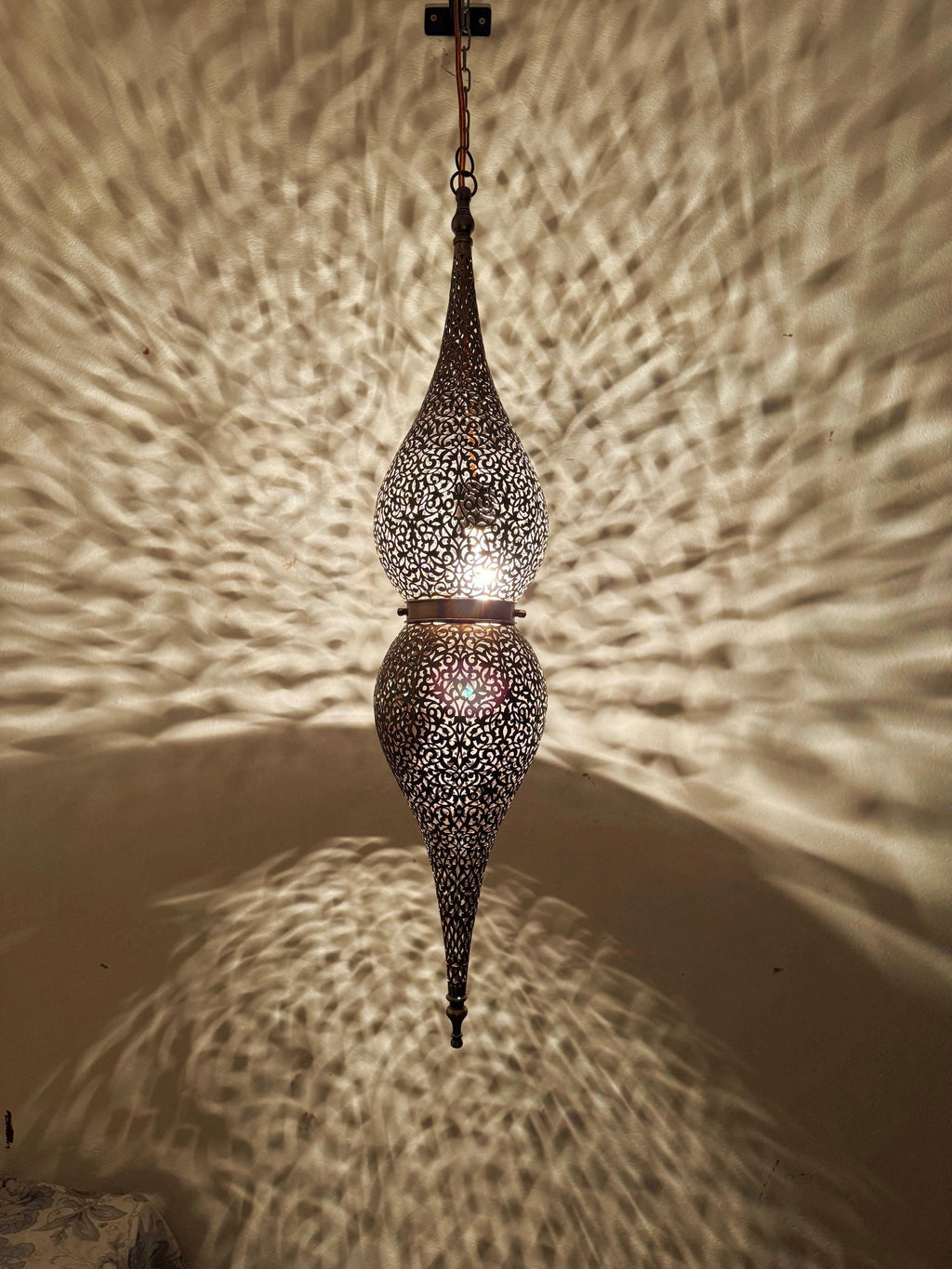 Handcrafted Moroccan Brass Pendant Light - Customizable Size & Finish