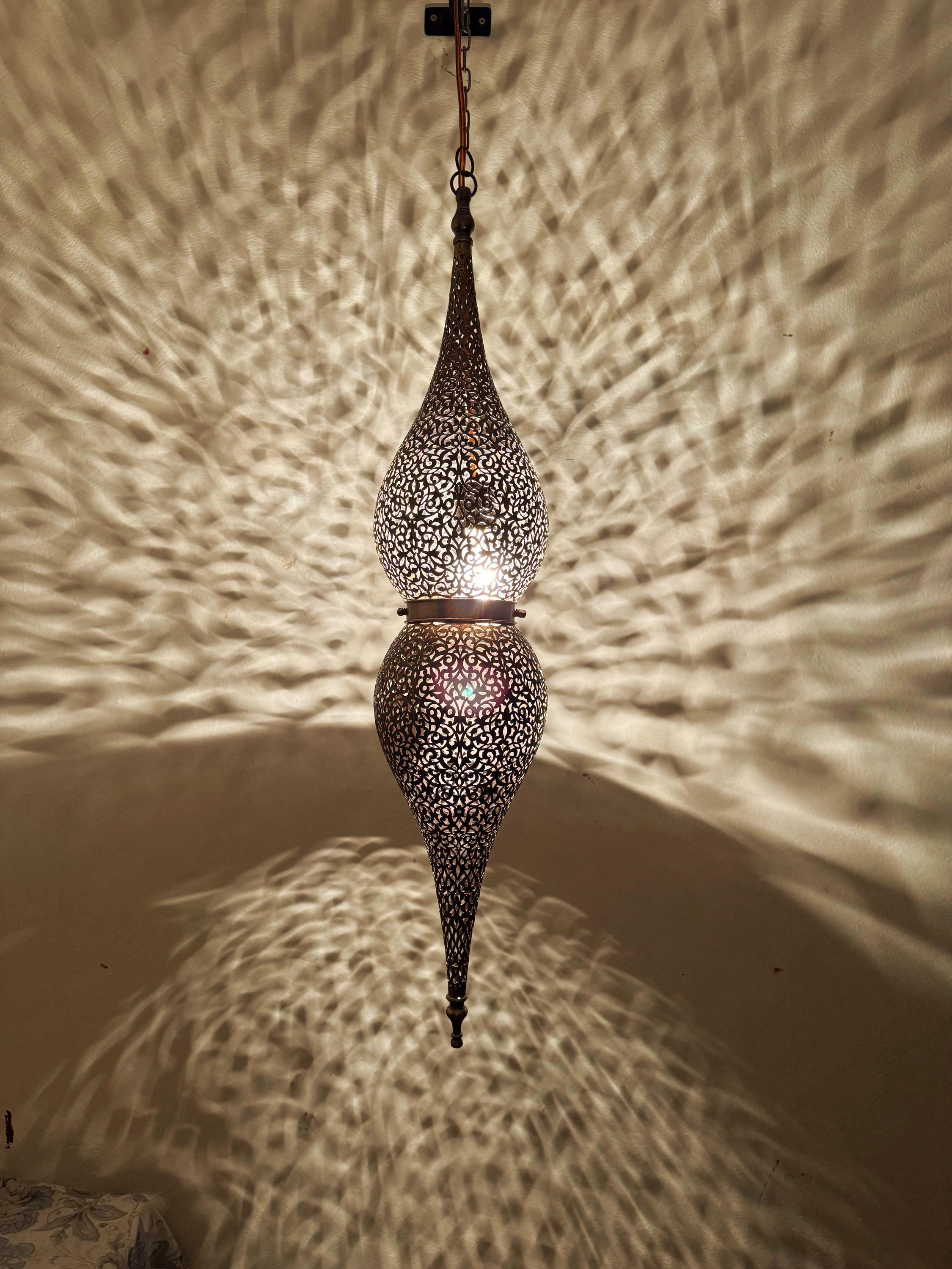 Handcrafted Moroccan Brass Pendant Light - Customizable Size & Finish
