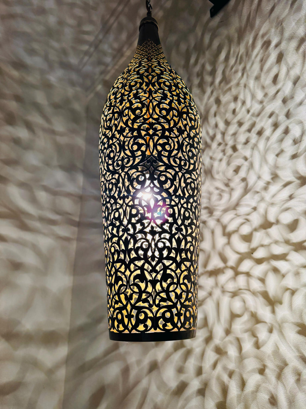 Moroccan Brass Pendant Light: Handmade Cone Chandelier