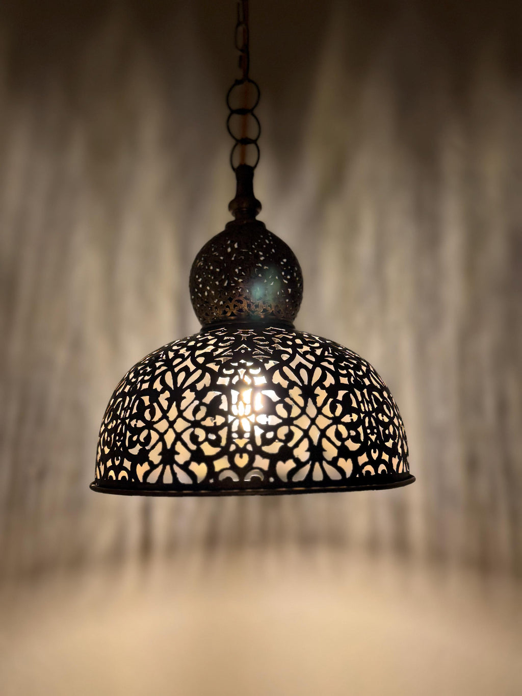 Moroccan Brass Pendant Light: Teardrop Eye Design, Includes Bulb