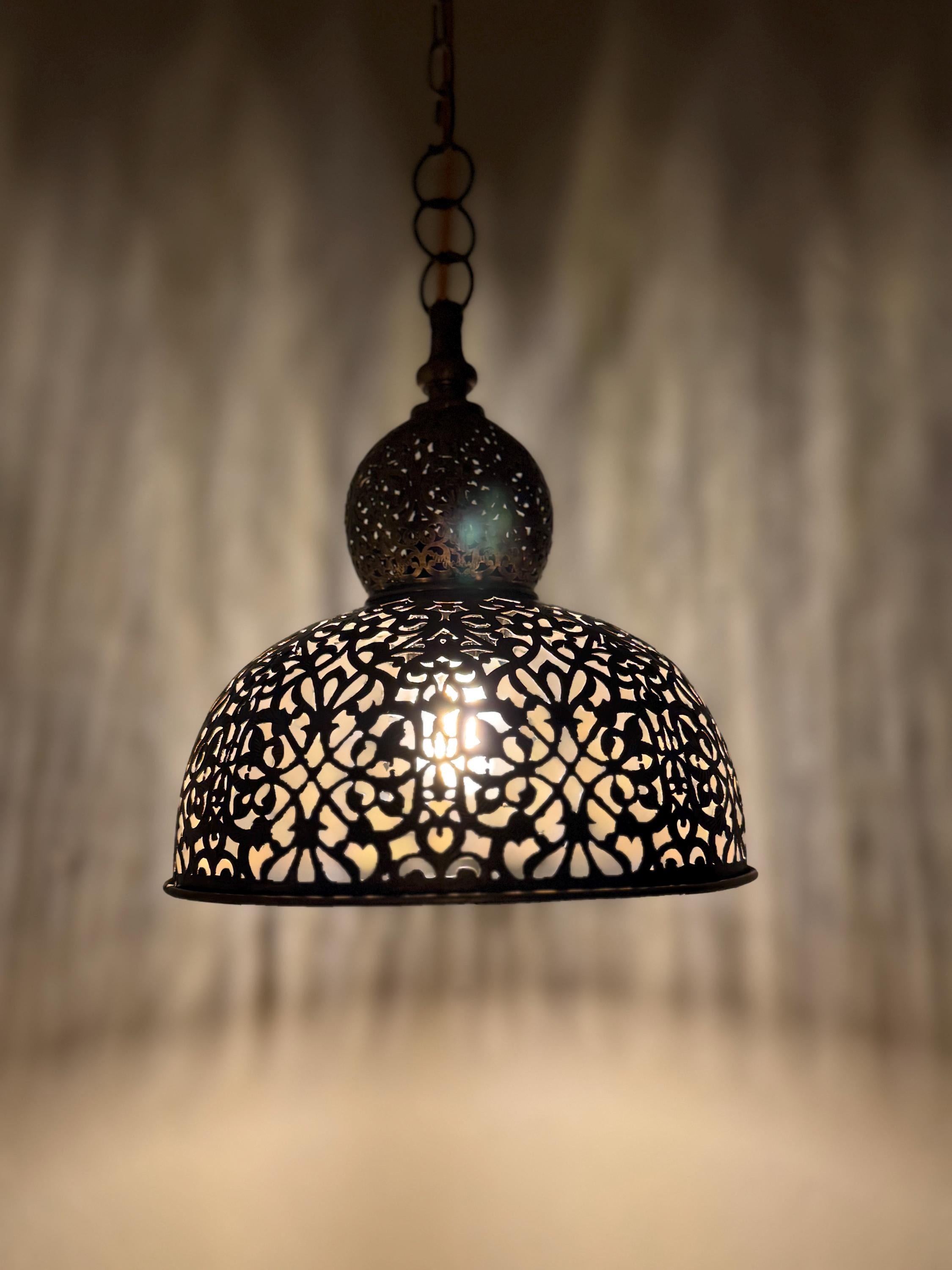 Moroccan Brass Pendant Light: Teardrop Eye Design, Includes Bulb