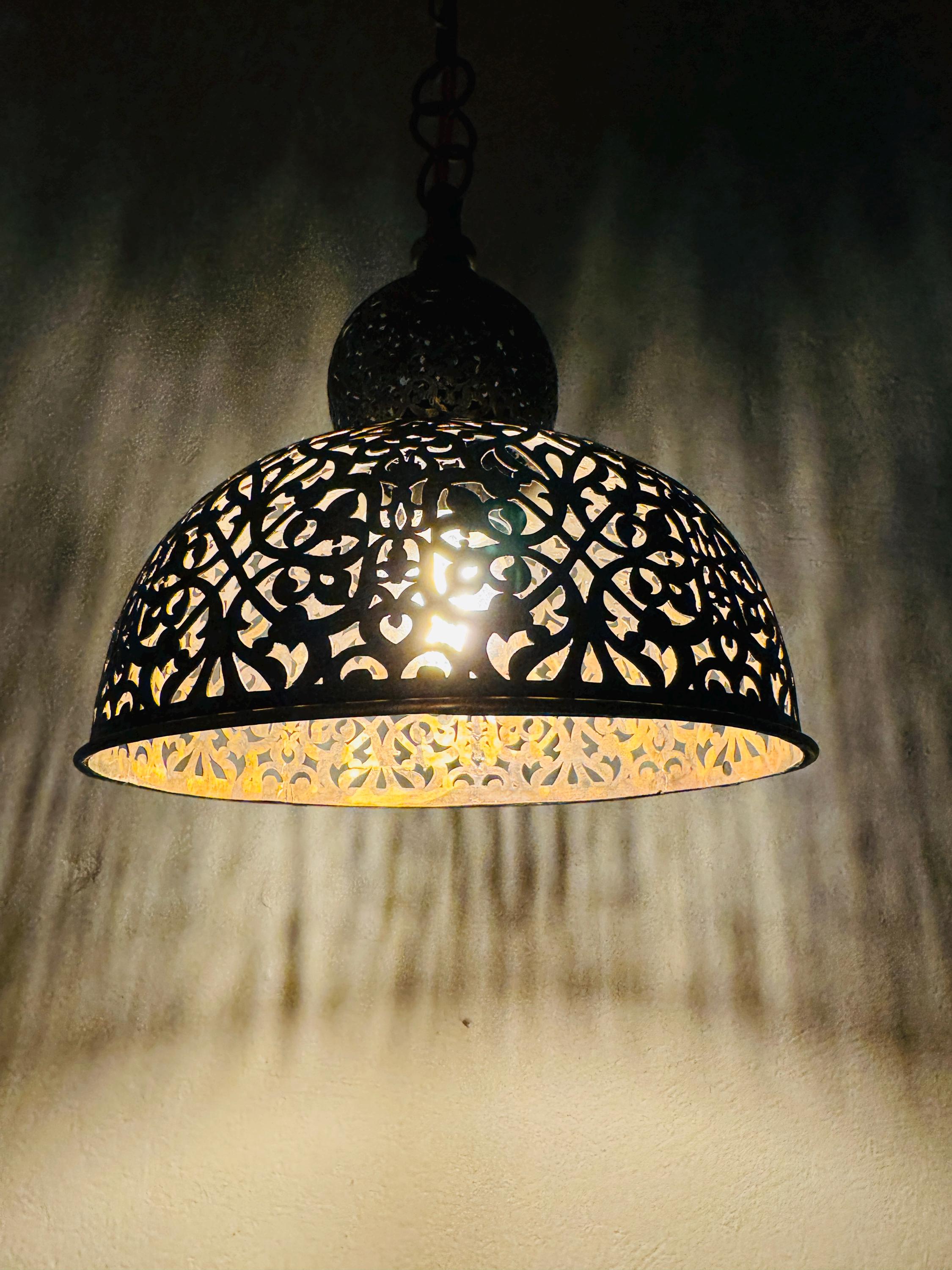 Moroccan Brass Pendant Light: Teardrop Eye Design, Includes Bulb