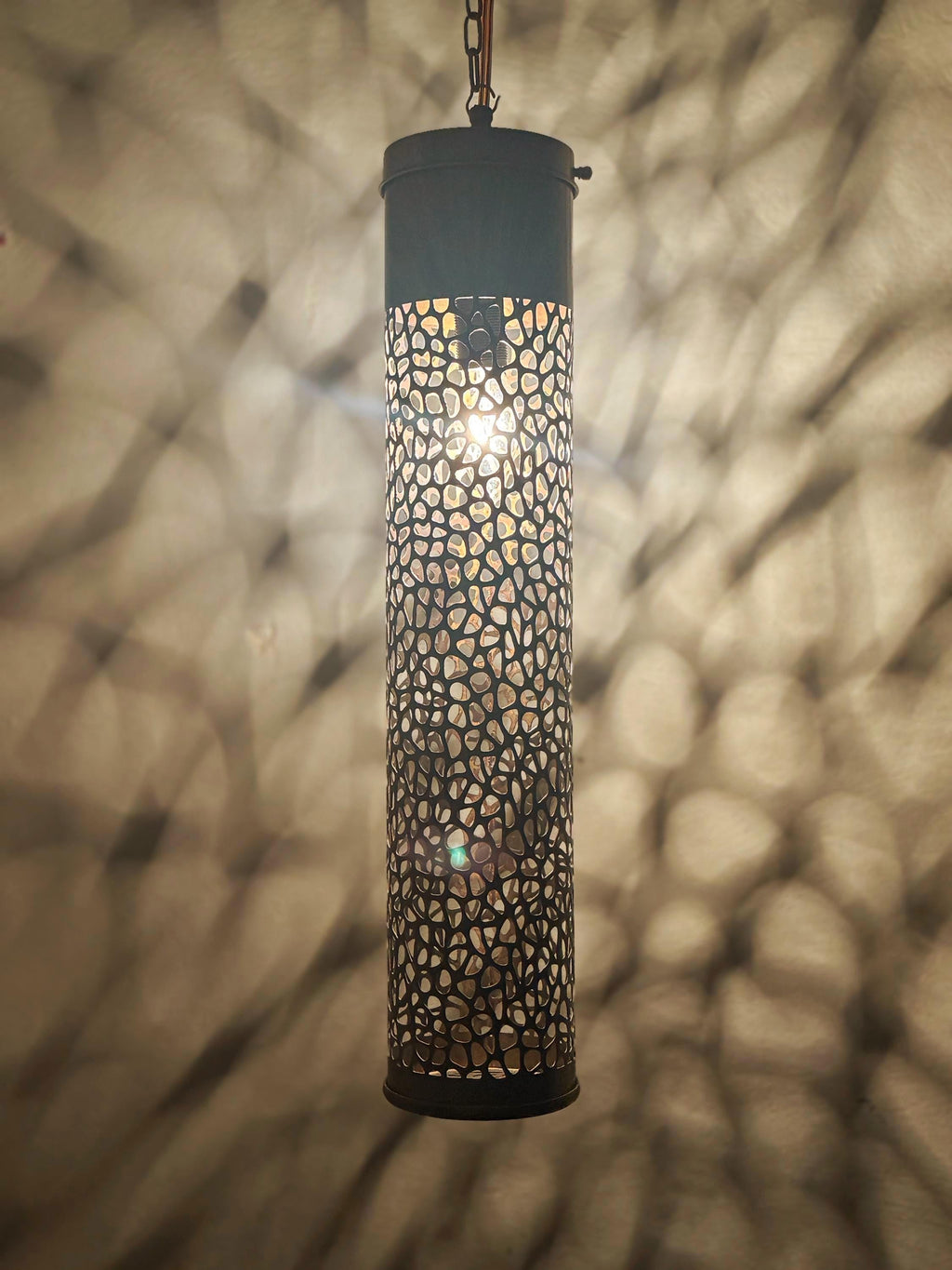 Handcrafted Moroccan Brass Pendant Light - Cylinder Shape - Custom Finish