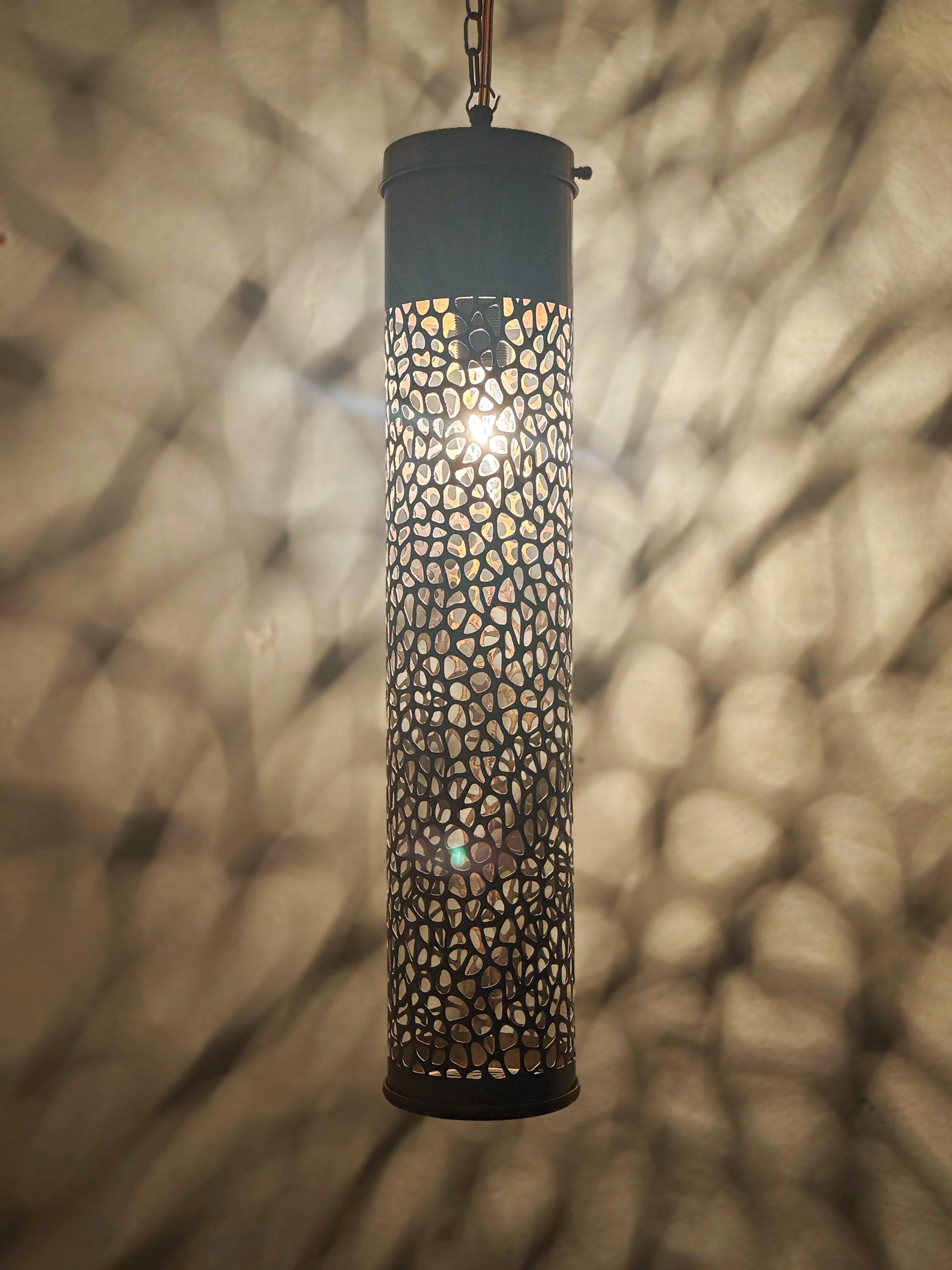 Handcrafted Moroccan Brass Pendant Light - Cylinder Shape - Custom Finish