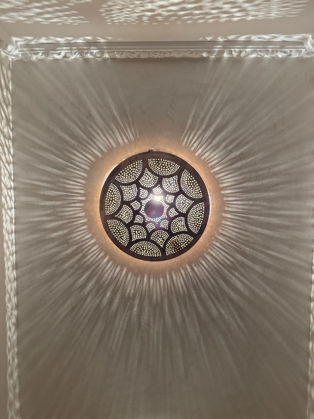 Handmade Moroccan Brass Wall Sconce: round wall Lighting