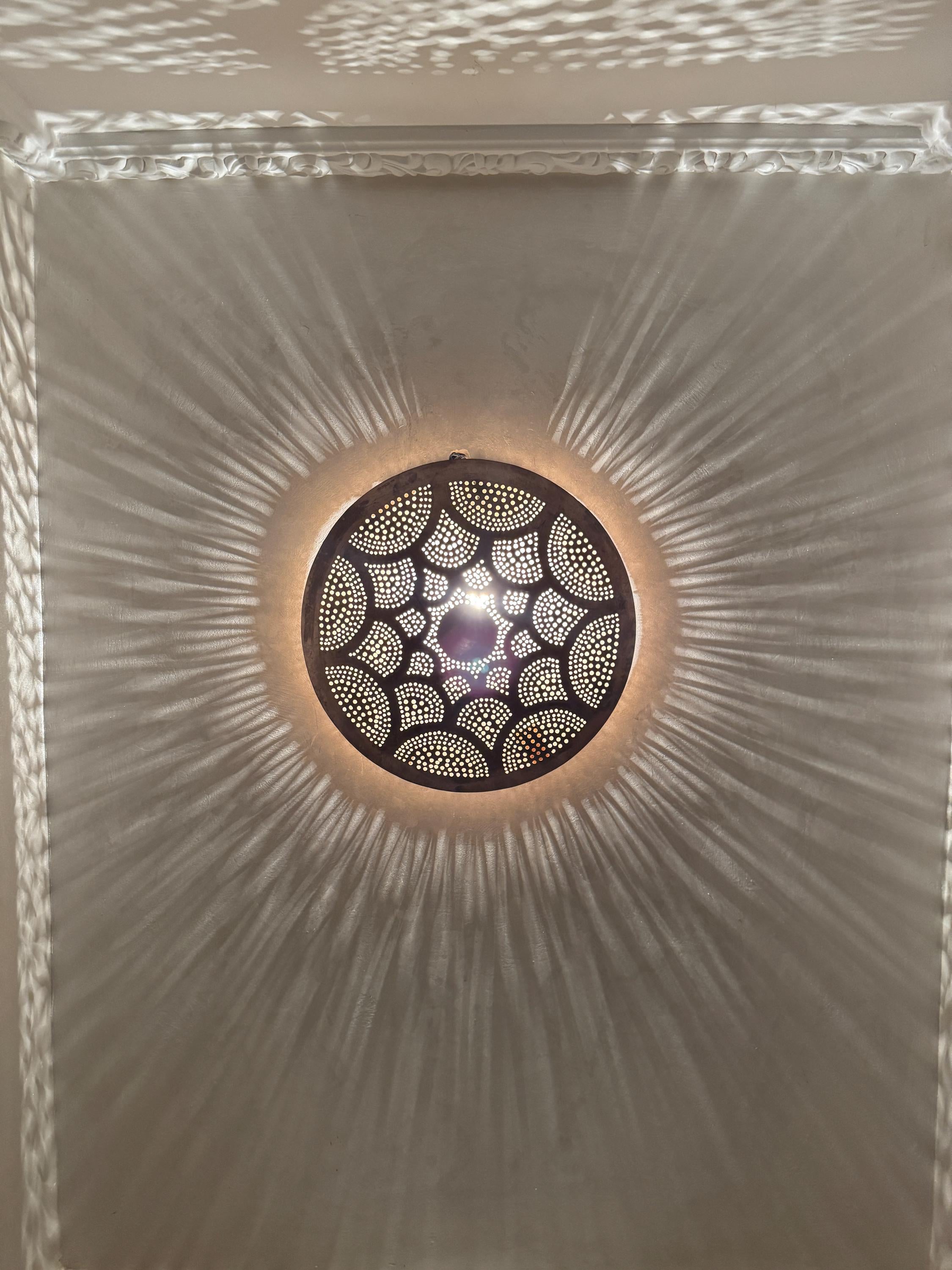 Handmade Moroccan Brass Wall Sconce: round wall Lighting