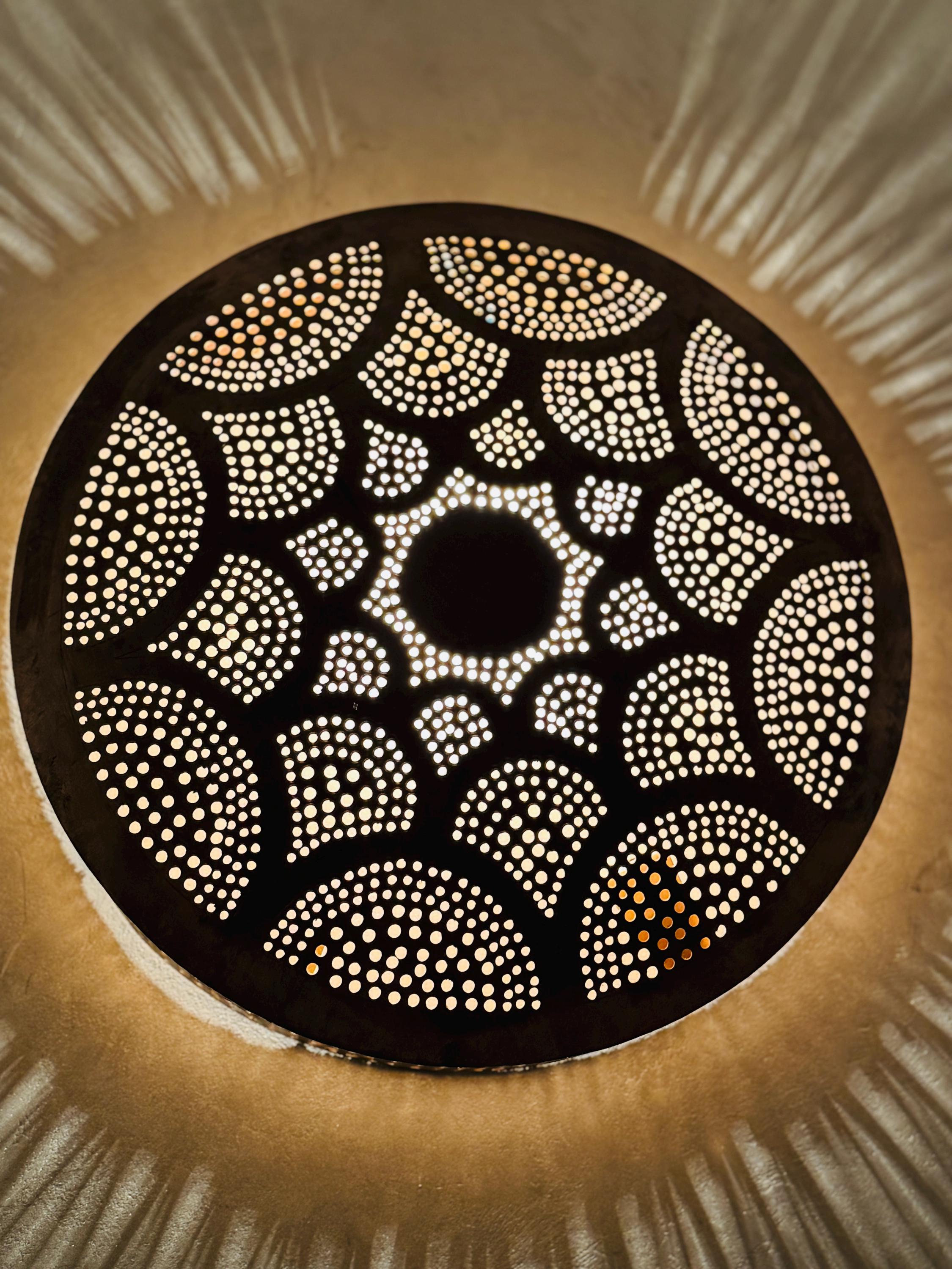 Handmade Moroccan Brass Wall Sconce: round wall Lighting