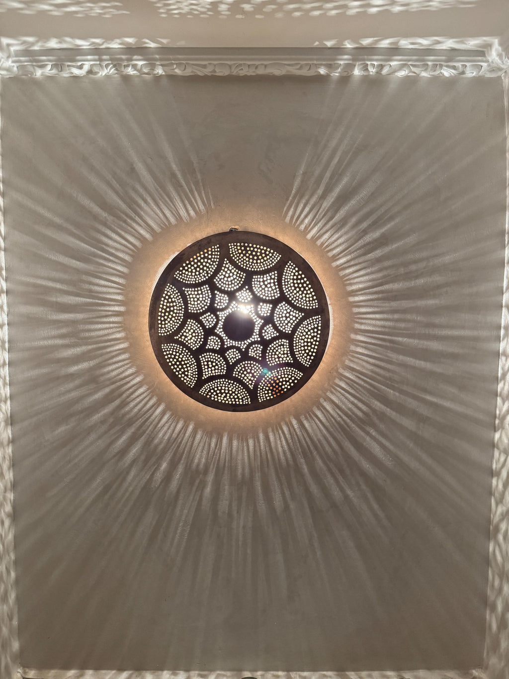 Handmade Moroccan Brass Wall Sconce: round wall Lighting