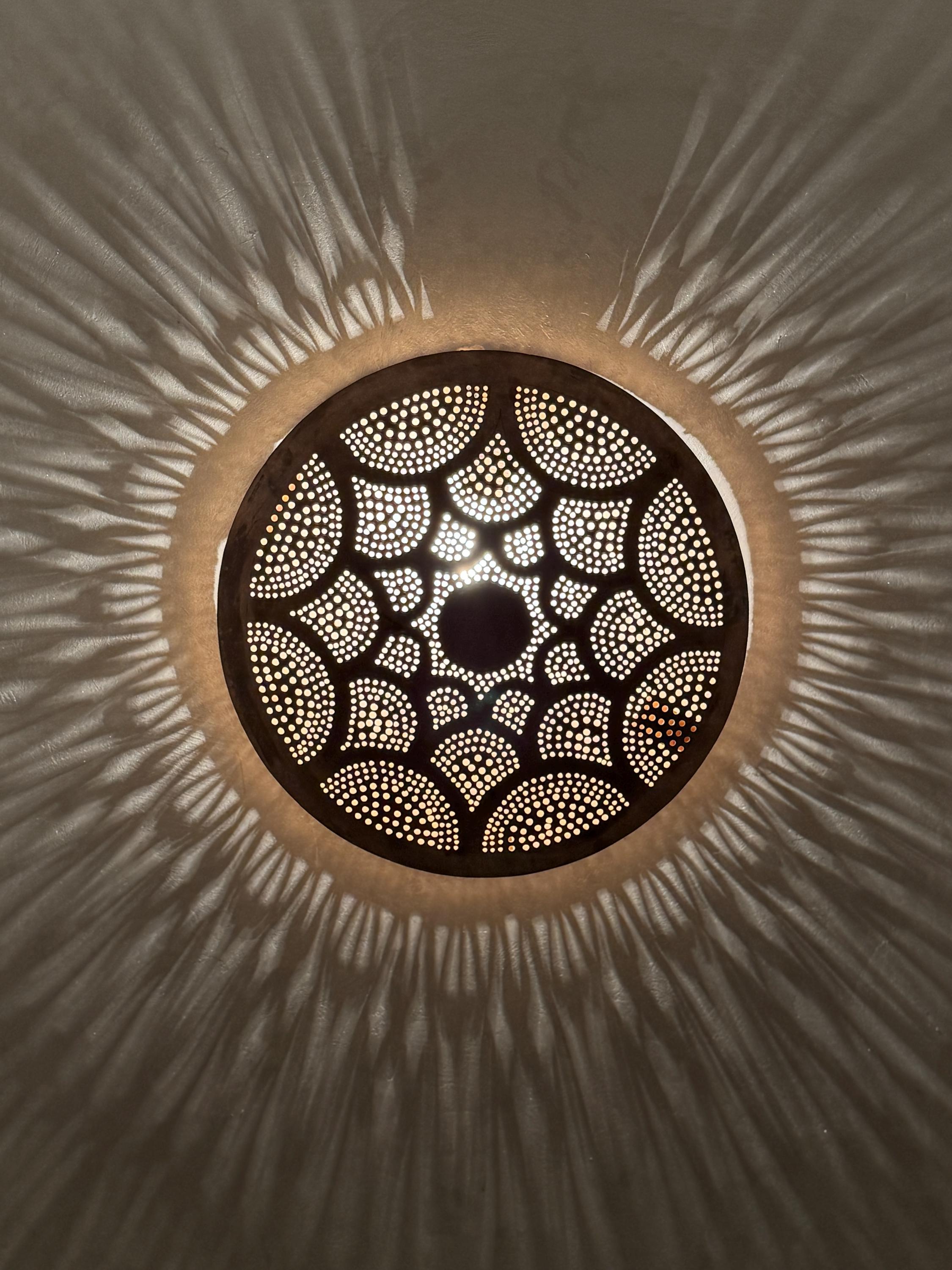 Handmade Moroccan Brass Wall Sconce: round wall Lighting