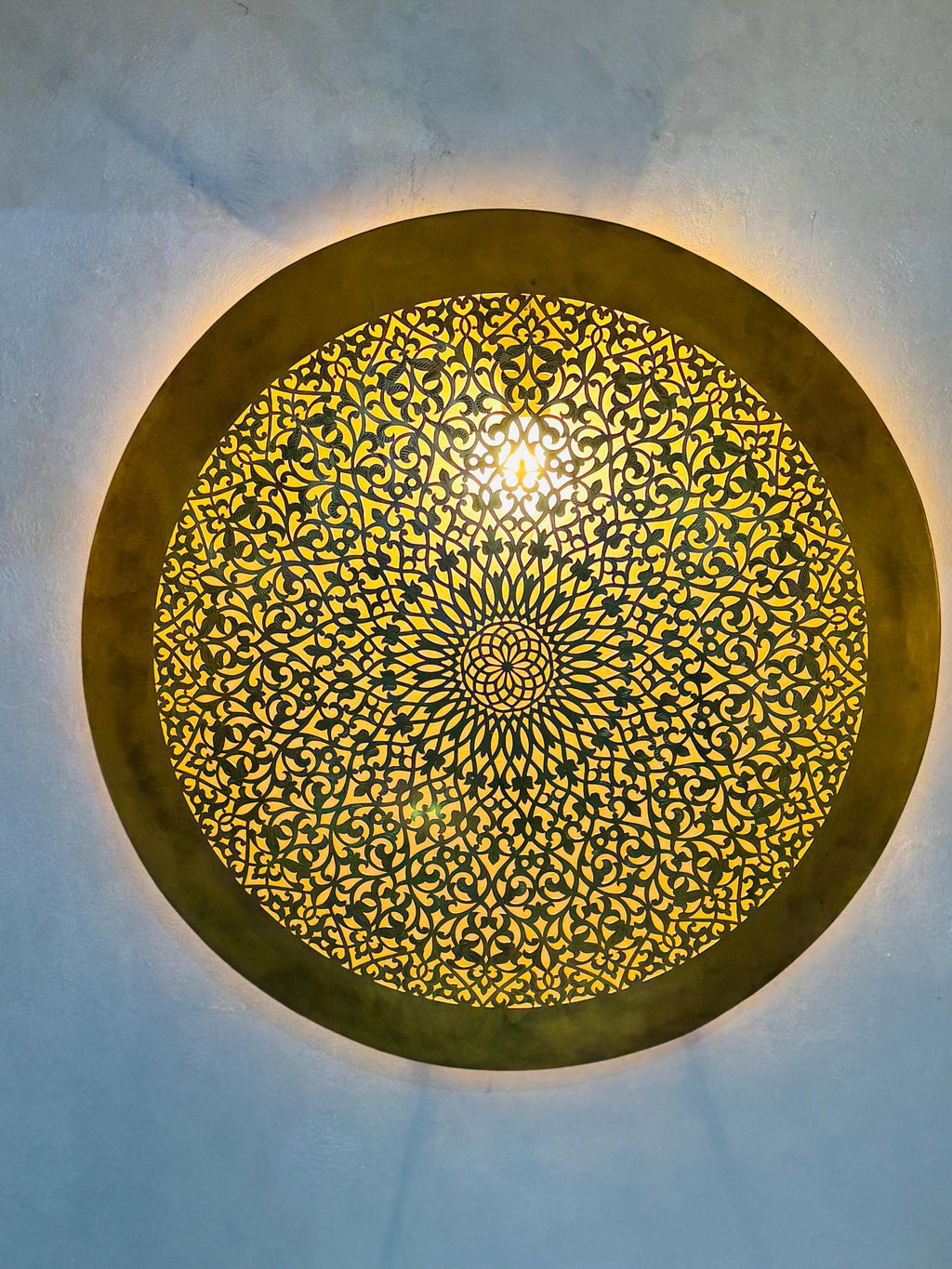 Handcrafted Moroccan Brass Wall Sconce: round wall Lighting
