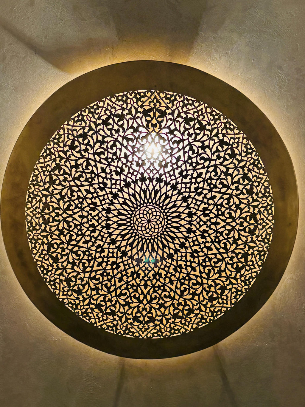 Handcrafted Moroccan Brass Wall Sconce: round wall Lighting