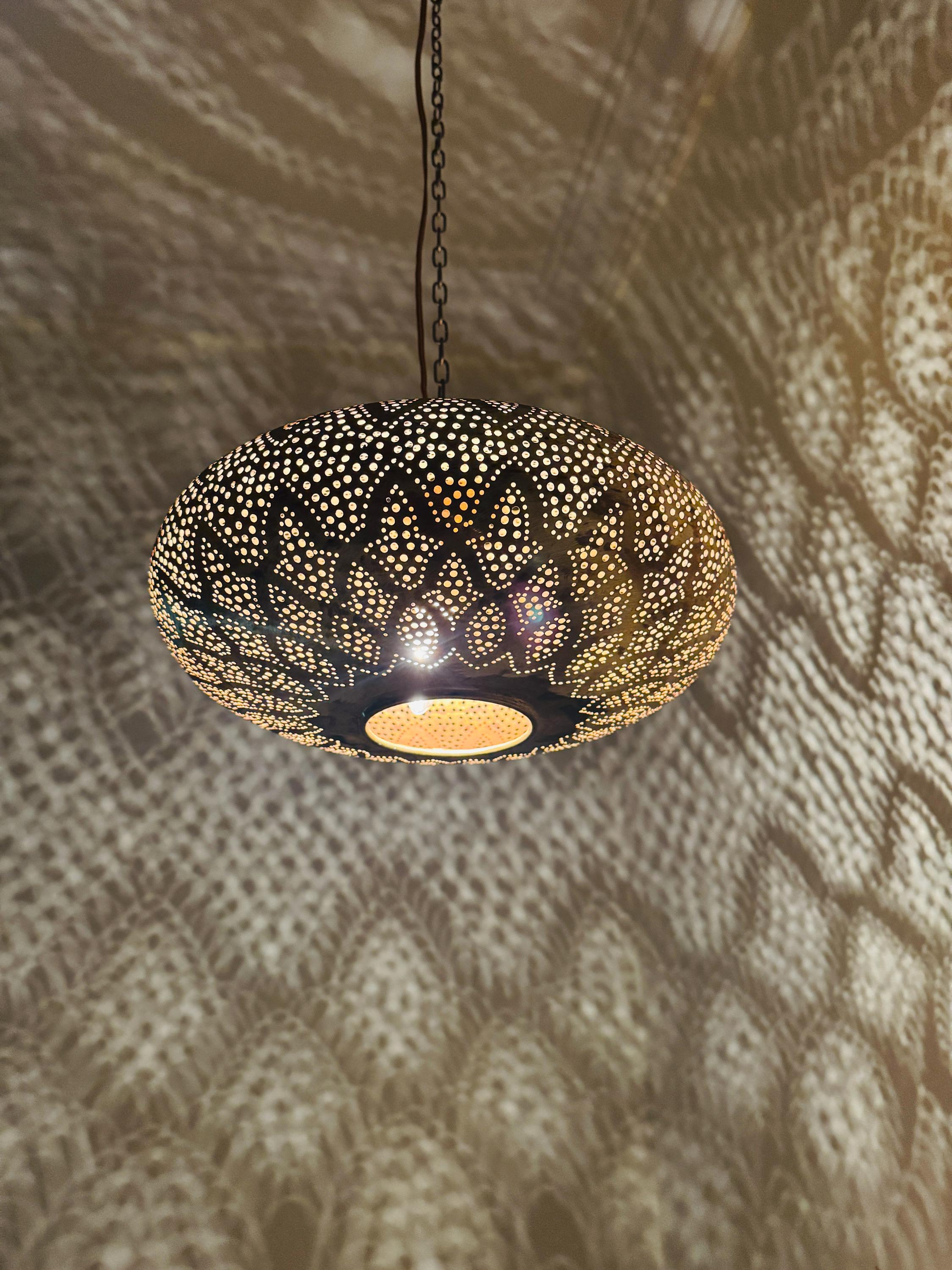 Handcrafted Moroccan Brass Pendant Light - Rustic Ceiling Lamp