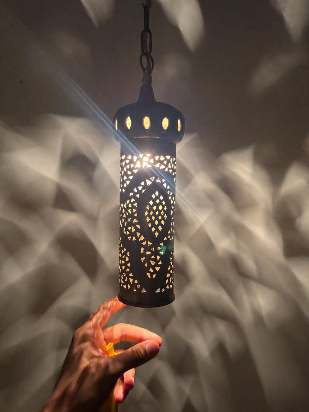 Hand Hammered Brass Cone Pendant Light - Moroccan Style
