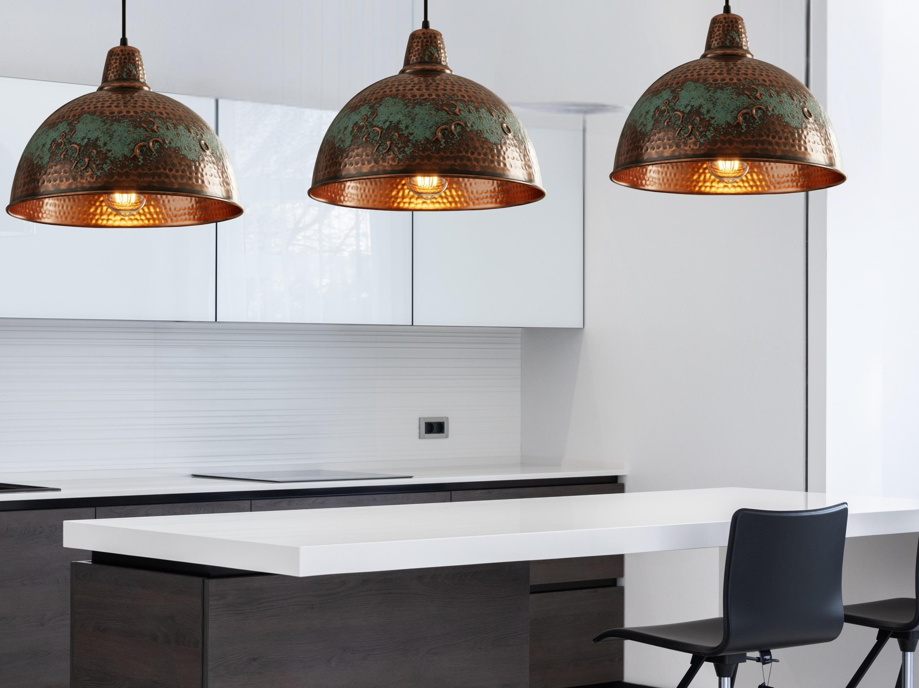 Copper Pendant Light - Hammered Rustic Industrial Lamp with Verdigris Patina