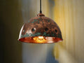 Handmade Hammered Copper Dome Pendant Light with Rustic Verdigris Patina - Industrial Farmhouse Ceiling Lamp