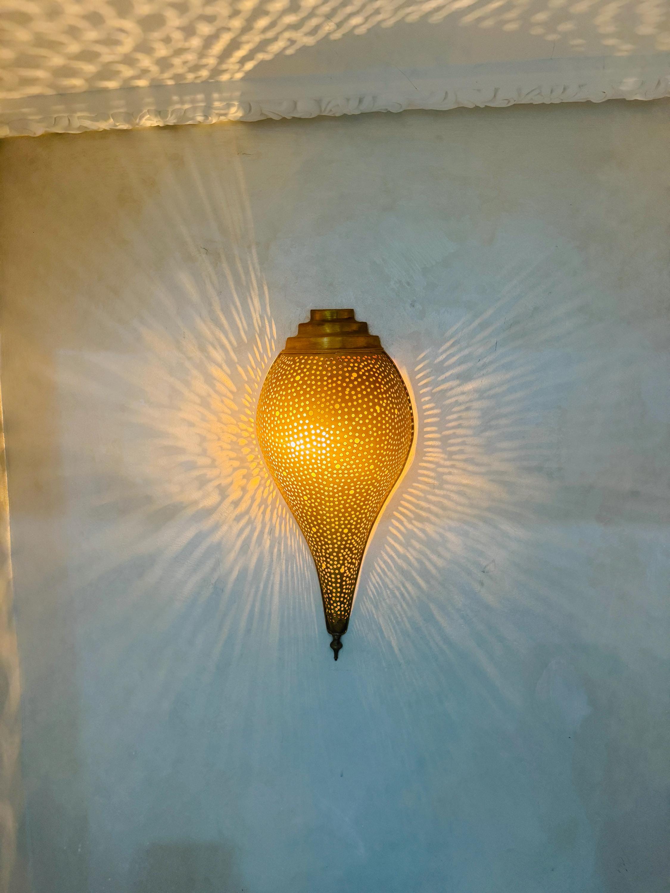 Handmade Moroccan Brass Wall Sconce with Bulb & Wires