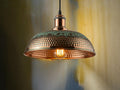 Hammered Dome Pendant, Polished Copper & Green Patina Light, Industrial Farmhouse Lamp