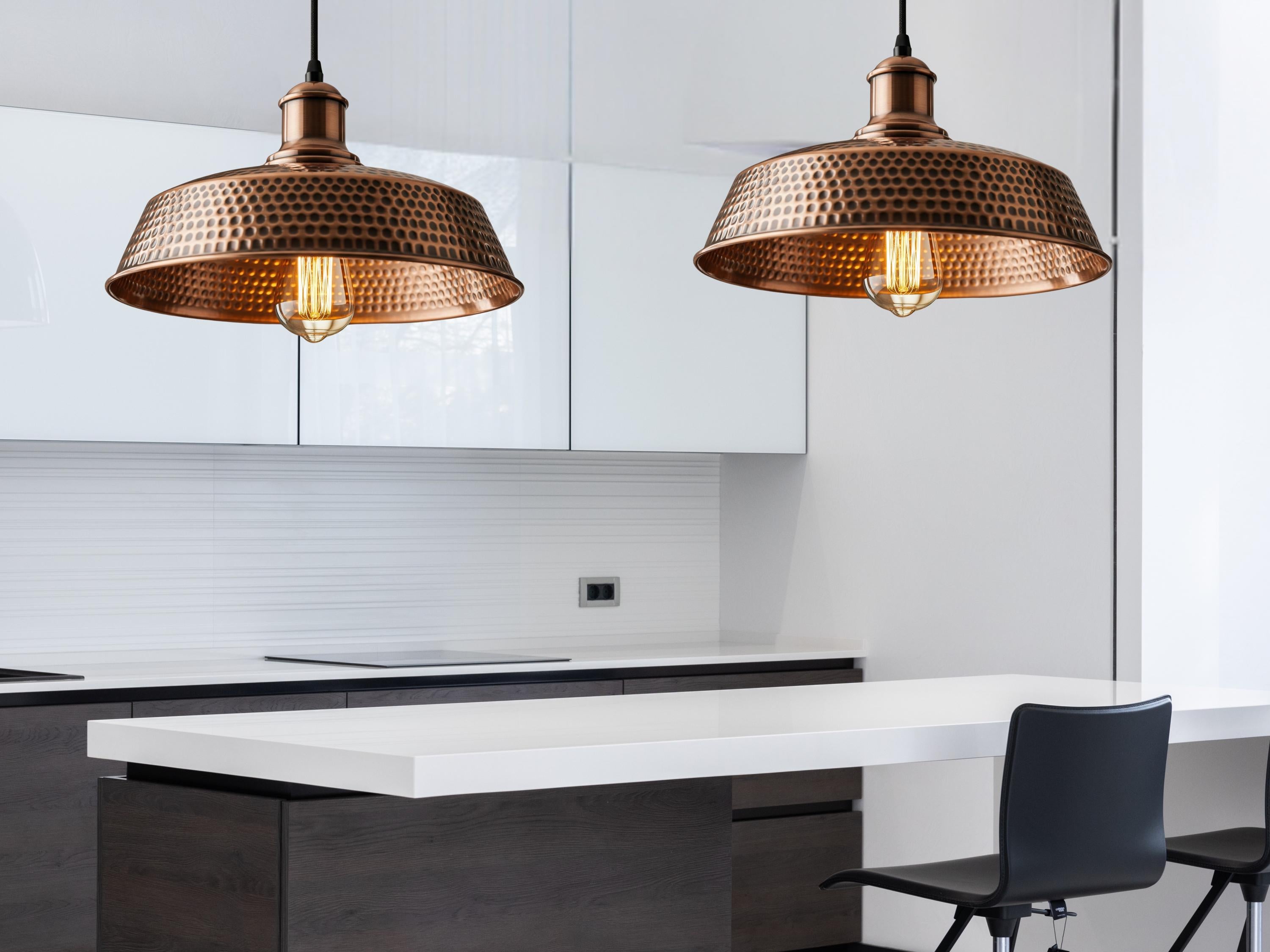 Hammered Dome Pendant, Polished Copper Light, Industrial Farmhouse Lamp