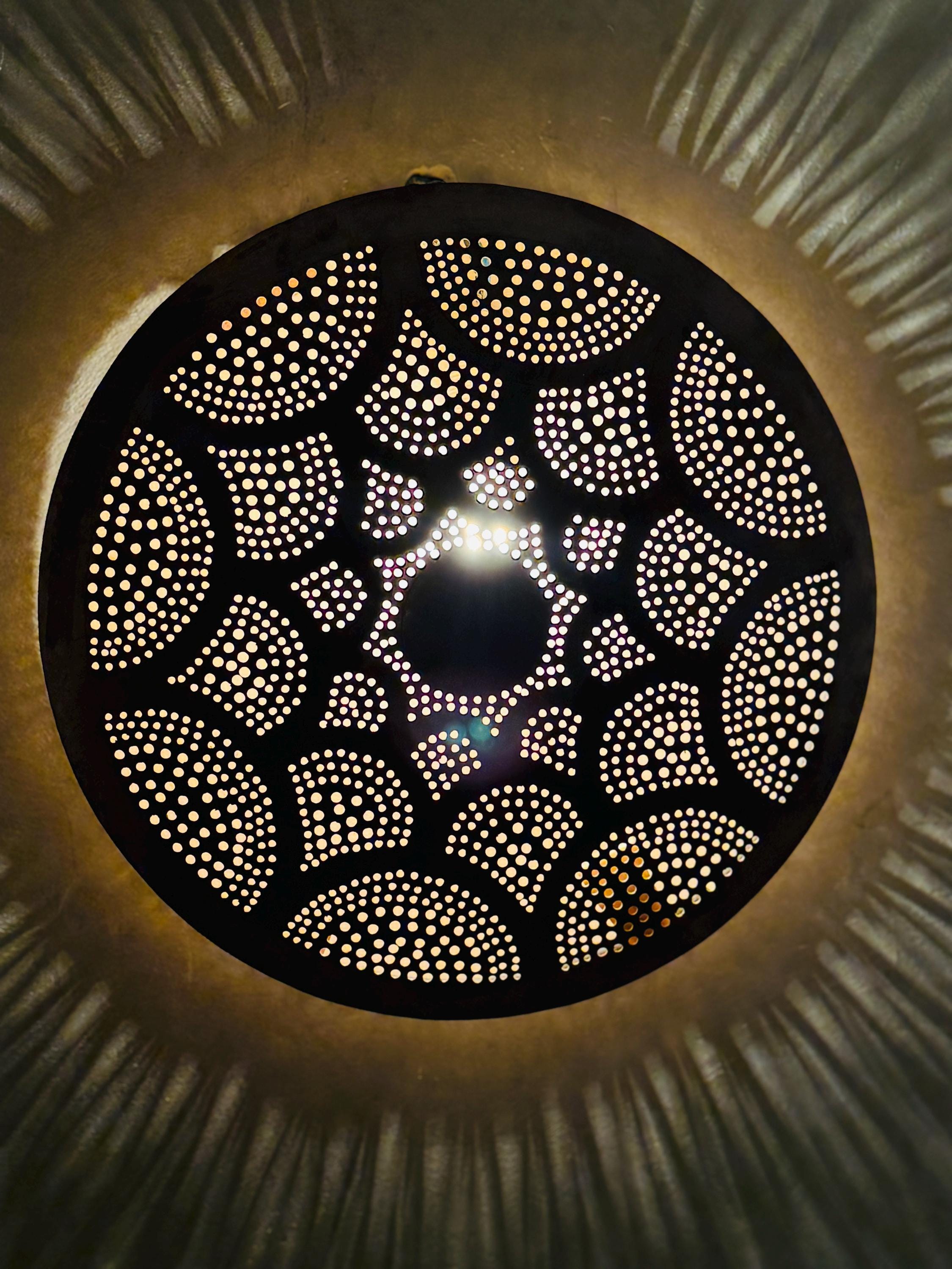 Handmade Moroccan Brass Wall Sconce: round wall Lighting