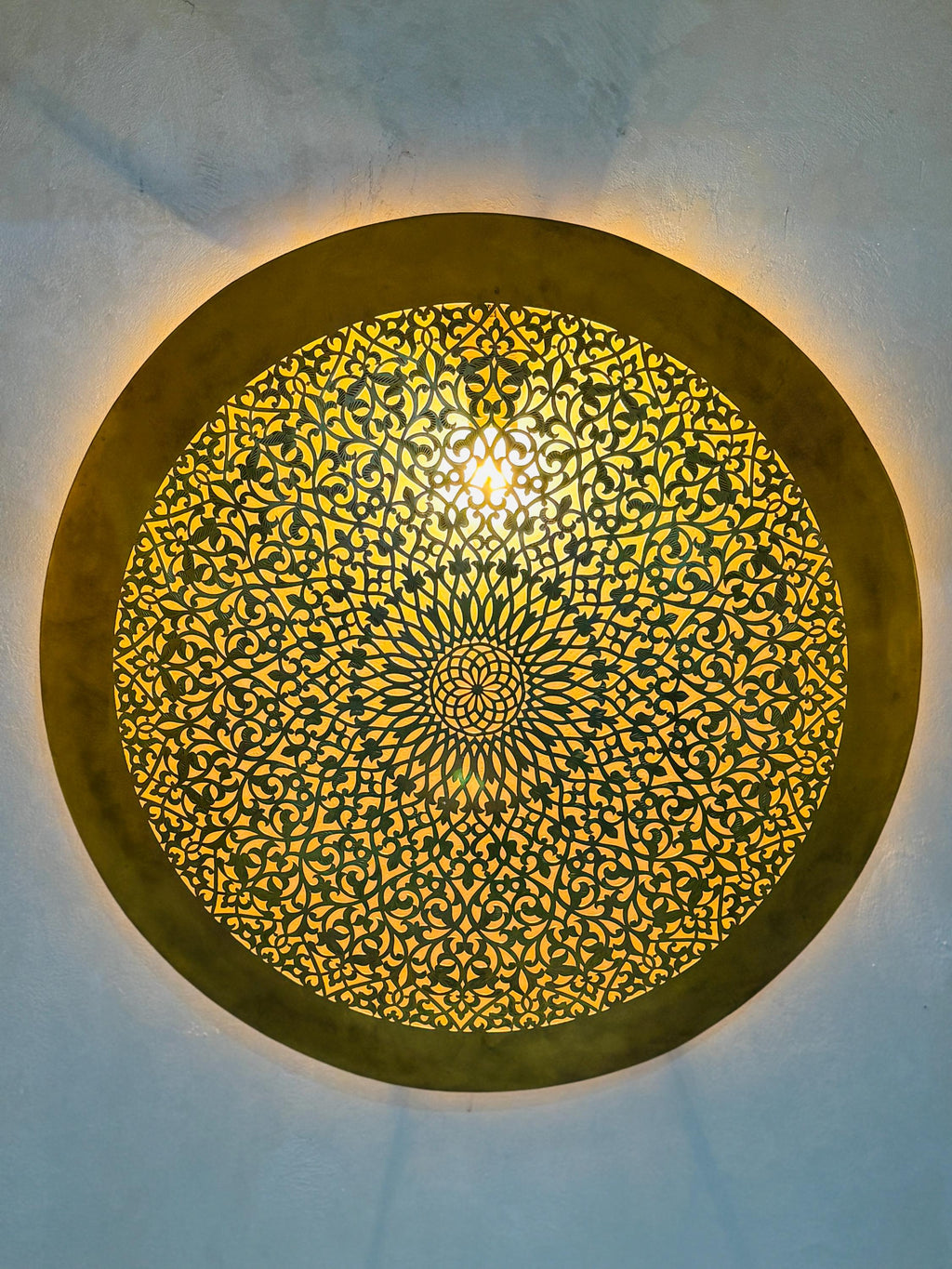 Handcrafted Moroccan Brass Wall Sconce: round wall Lighting