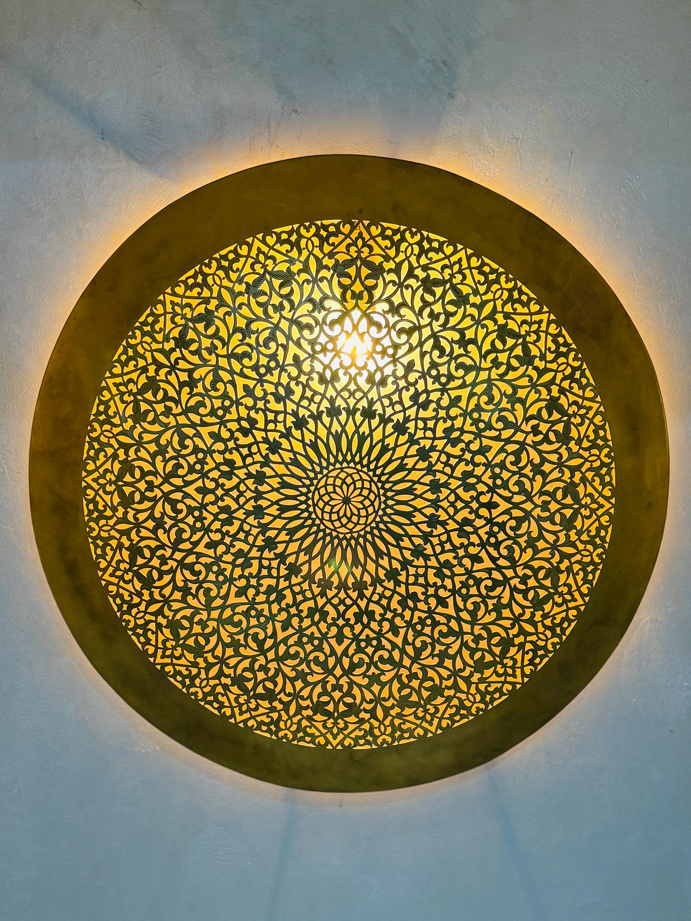 Handcrafted Moroccan Brass Wall Sconce: round wall Lighting