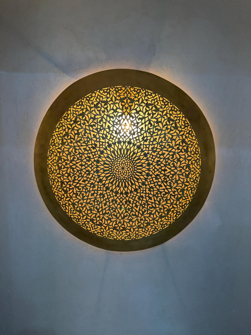 Handcrafted Moroccan Brass Wall Sconce: round wall Lighting