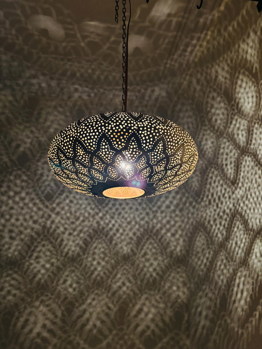 Handcrafted Moroccan Brass Pendant Light - Rustic Ceiling Lamp