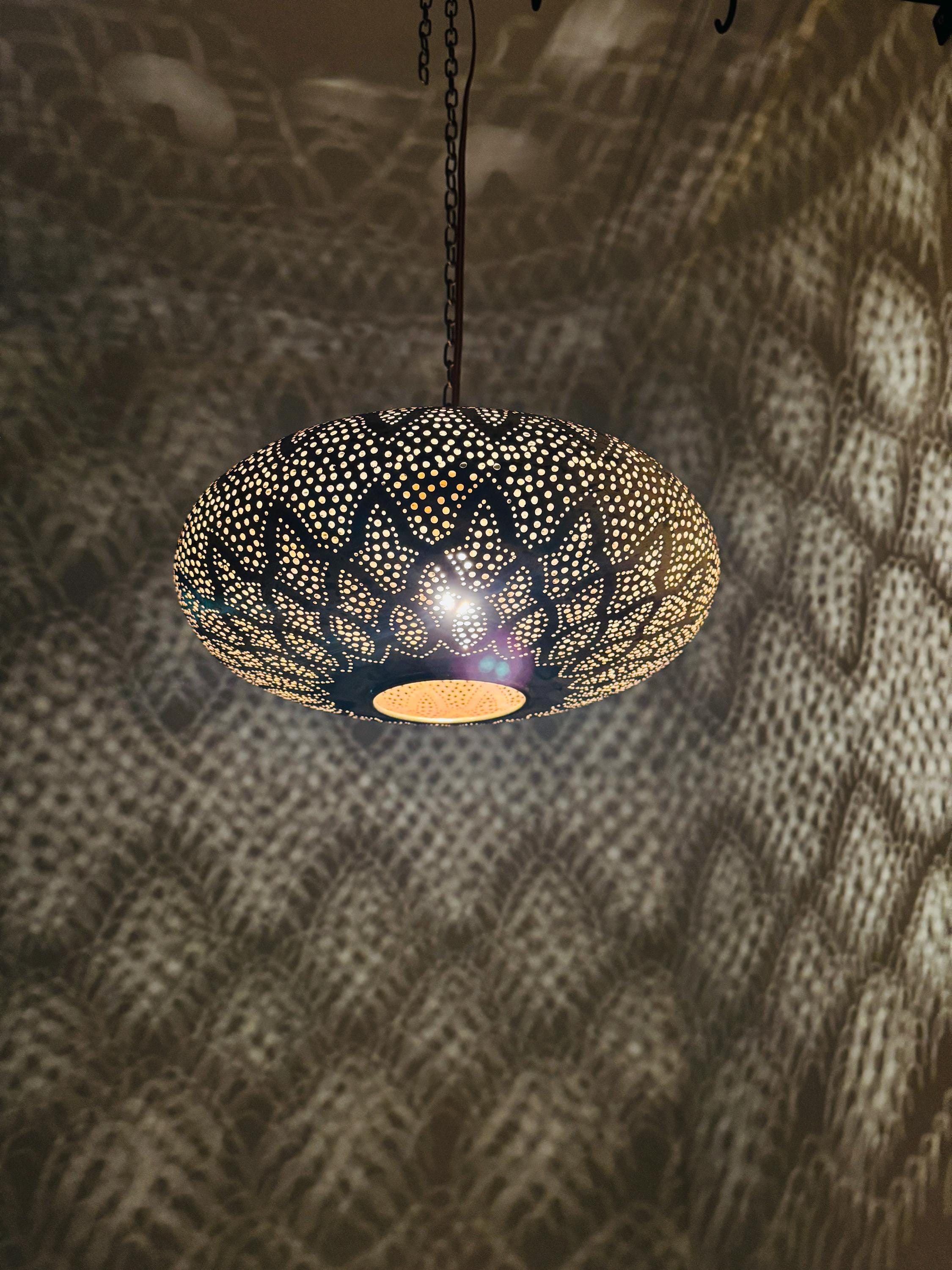 Handcrafted Moroccan Brass Pendant Light - Rustic Ceiling Lamp