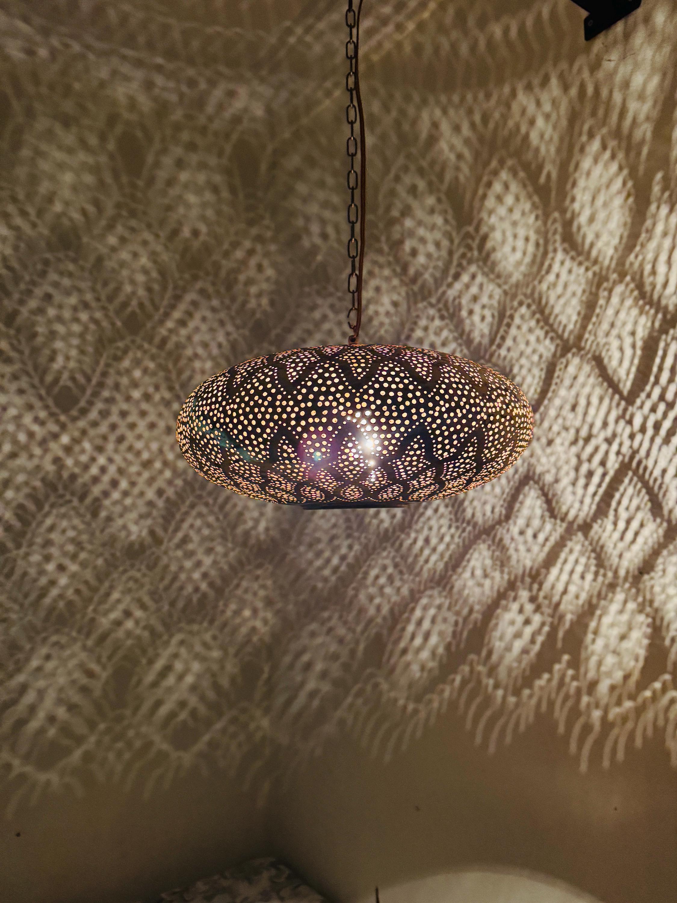Handcrafted Moroccan Brass Pendant Light - Rustic Ceiling Lamp