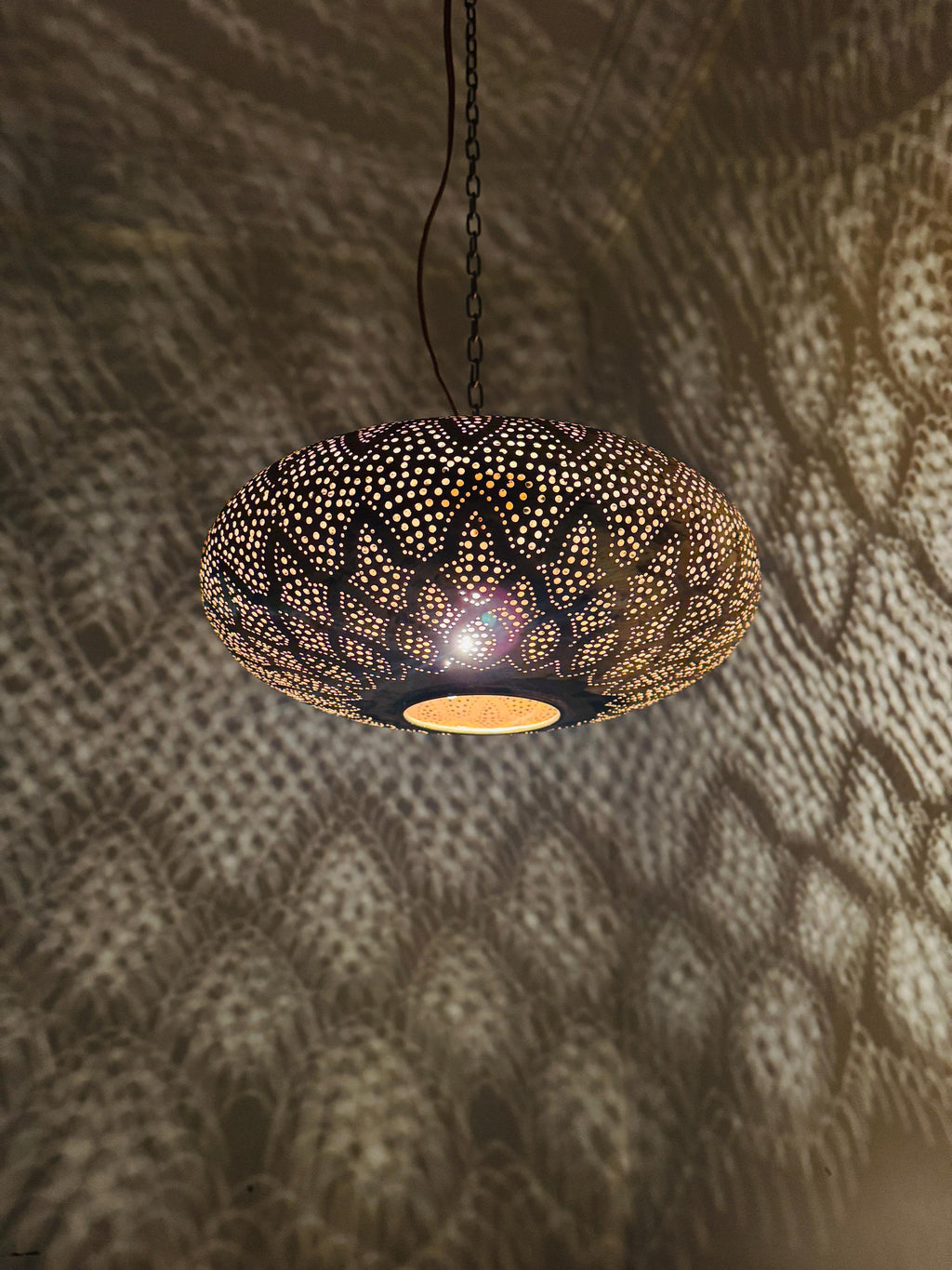 Handcrafted Moroccan Brass Pendant Light - Rustic Ceiling Lamp