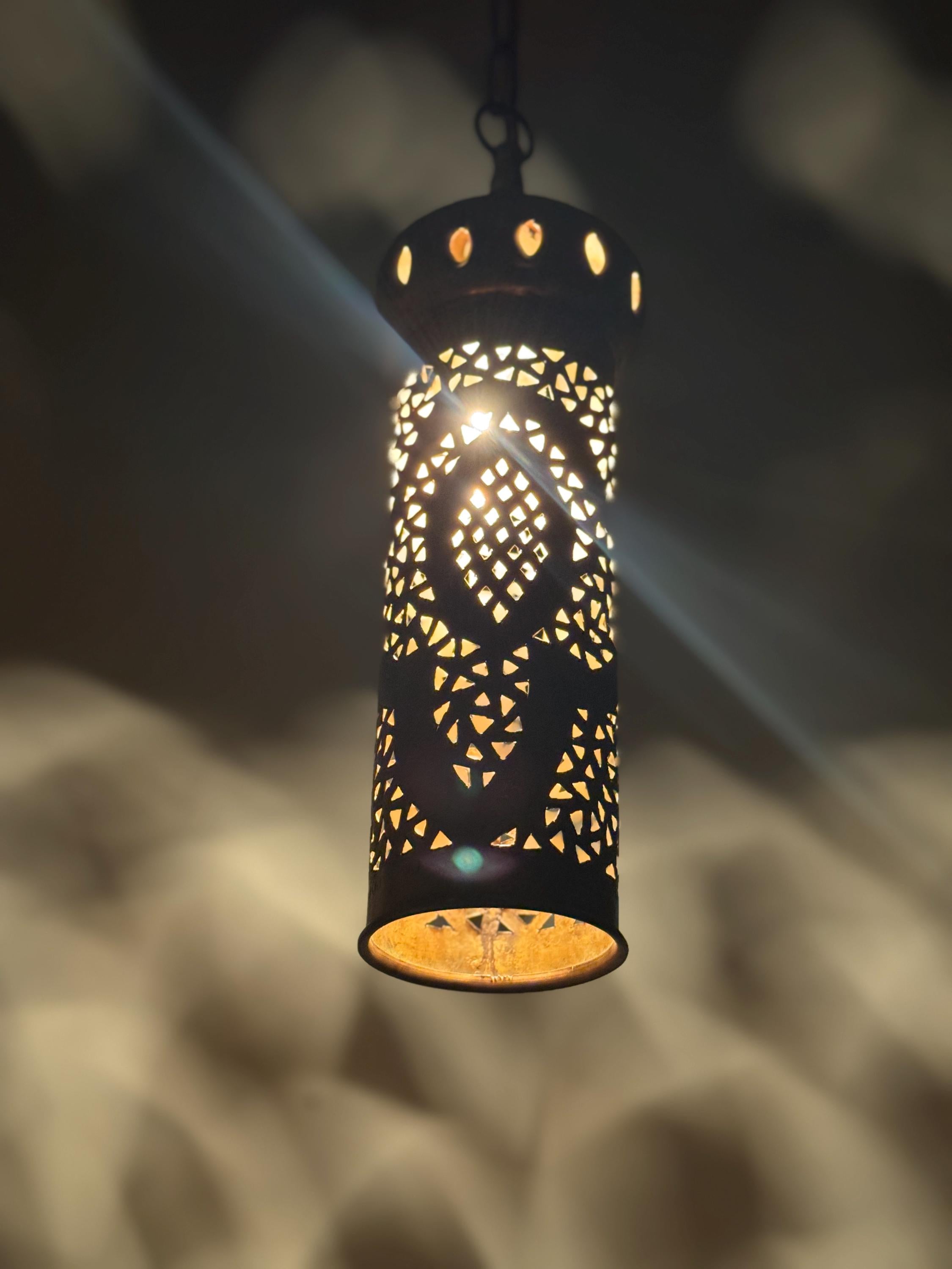 Hand Hammered Brass Cone Pendant Light - Moroccan Style