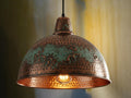 Copper Pendant Light - Hammered Rustic Industrial Lamp with Verdigris Patina