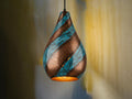 Swirl Teardrop Pendant Light - Hammered Copper with Blue Patina, Modern Pendant Ceiling Lamp