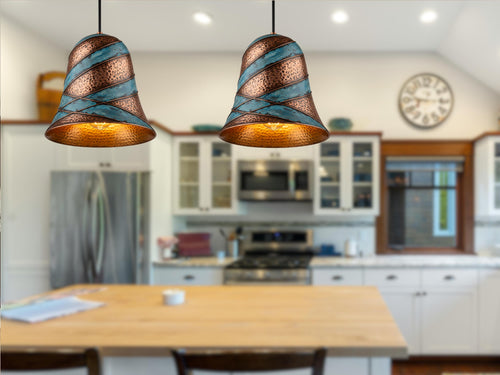 Copper Pendant Light: Green Patina Rustic Dome Lamp