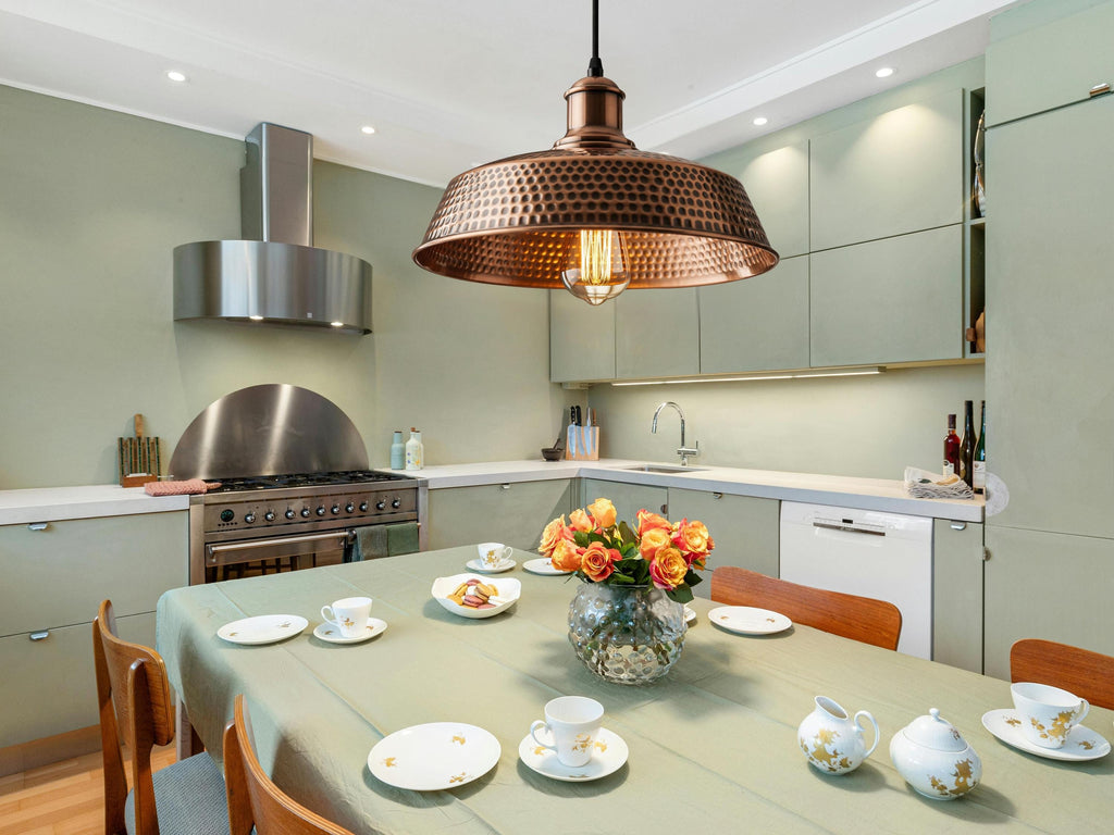 Hammered Dome Pendant, Polished Copper Light, Industrial Farmhouse Lamp