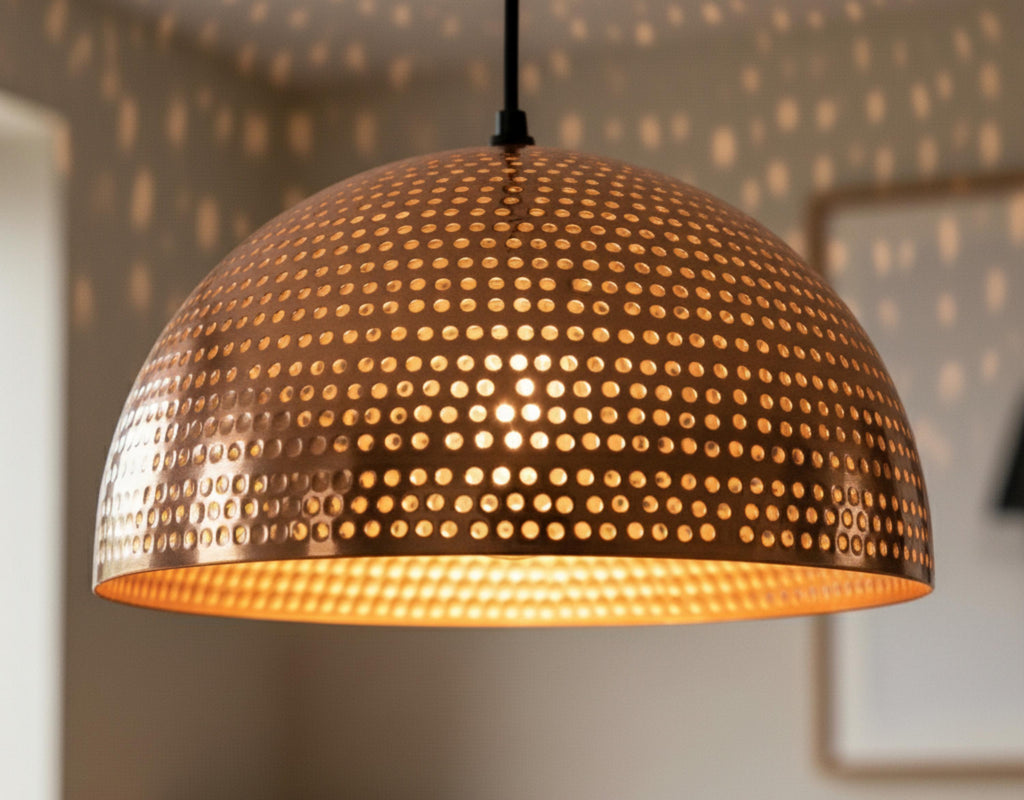 Set OFf 2 Copper Dome Pendant Light: Coastal Kitchen Lighting