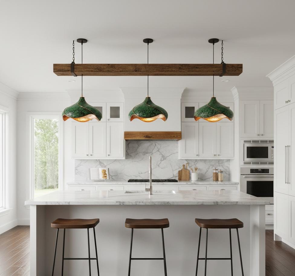 Hand-Hammered Copper Lotus Pendant Light: Green Patina, Copper Moroccan Lighting