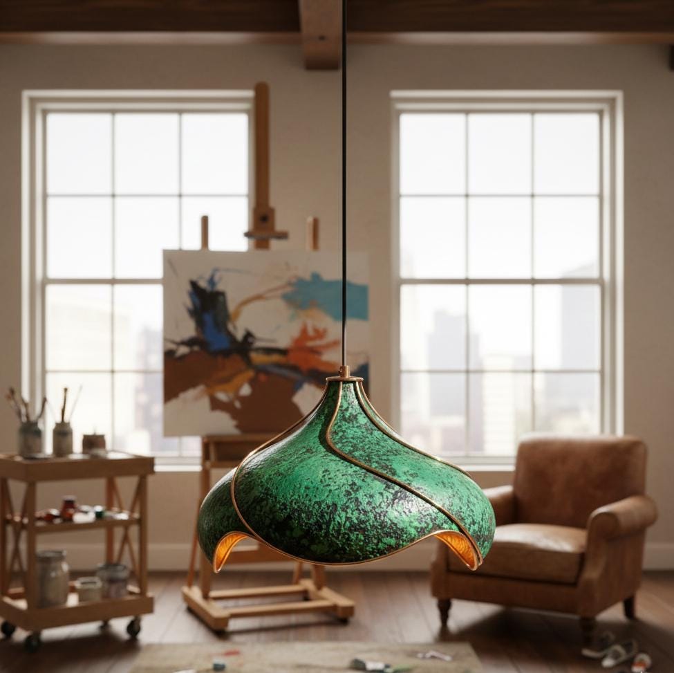 Hand-Hammered Copper Lotus Pendant Light: Green Patina, Copper Moroccan Lighting
